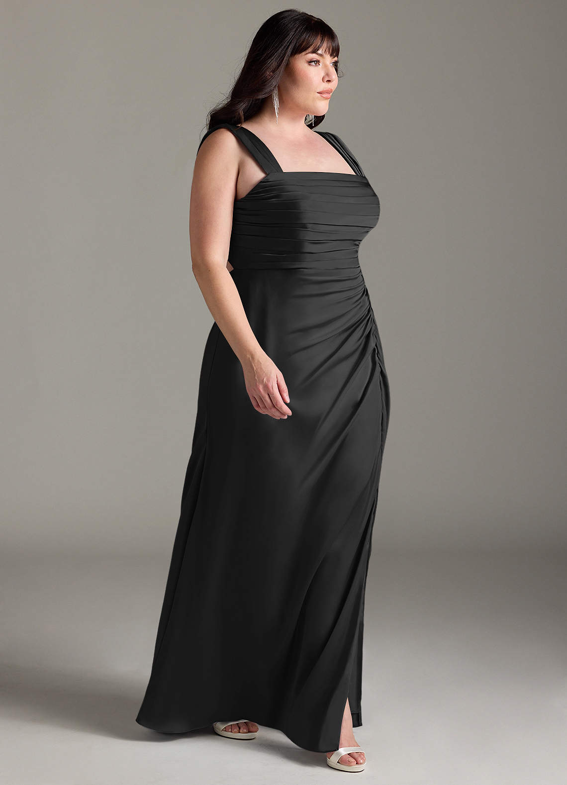 Azazie Jesaphine Black Stretch Satin Bridesmaid Dresses | Azazie