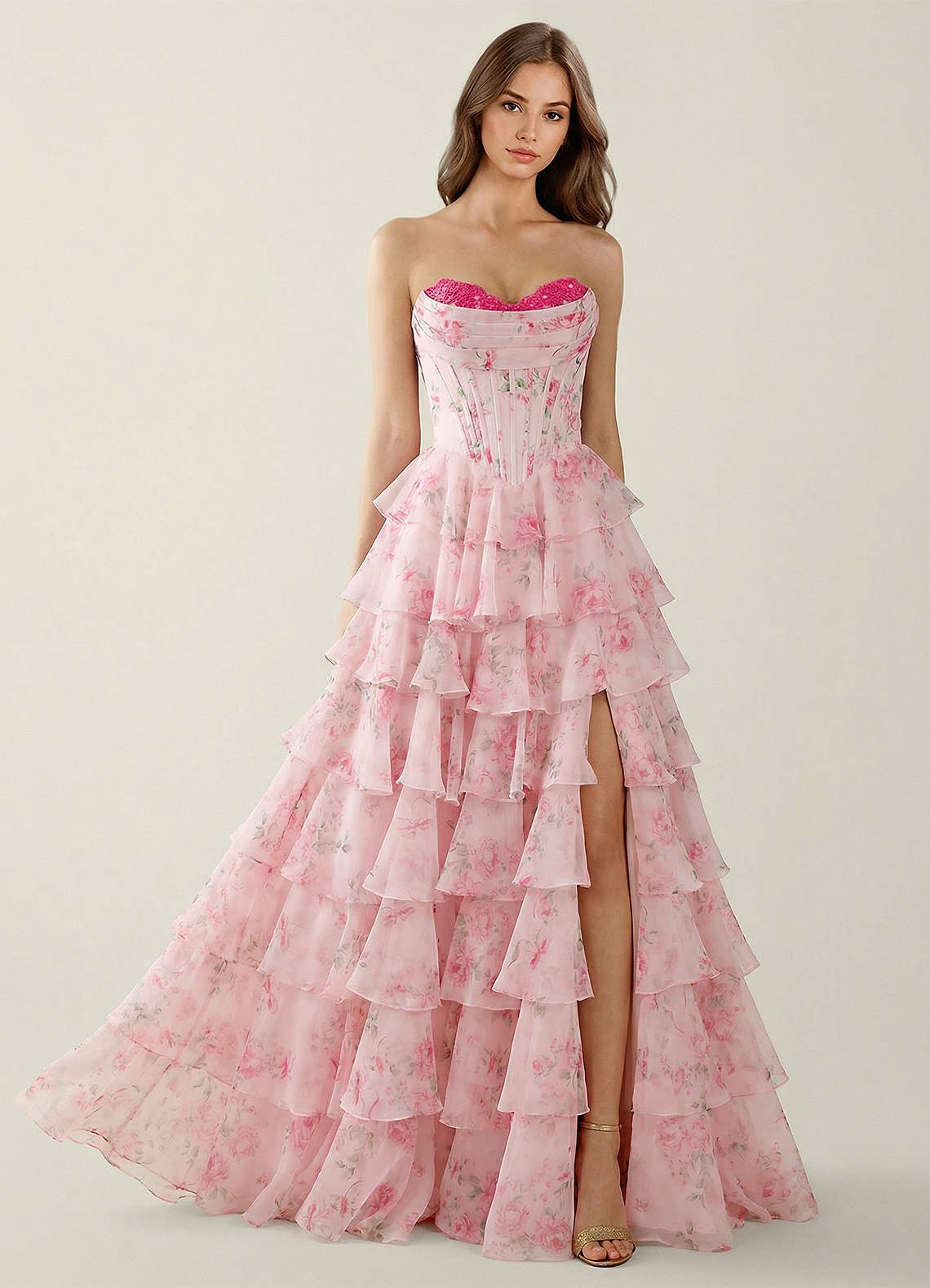 elegant long sleeve wedding dress Light Pink Floral Ruffle Tiered Maxi Dress – PinkBlush