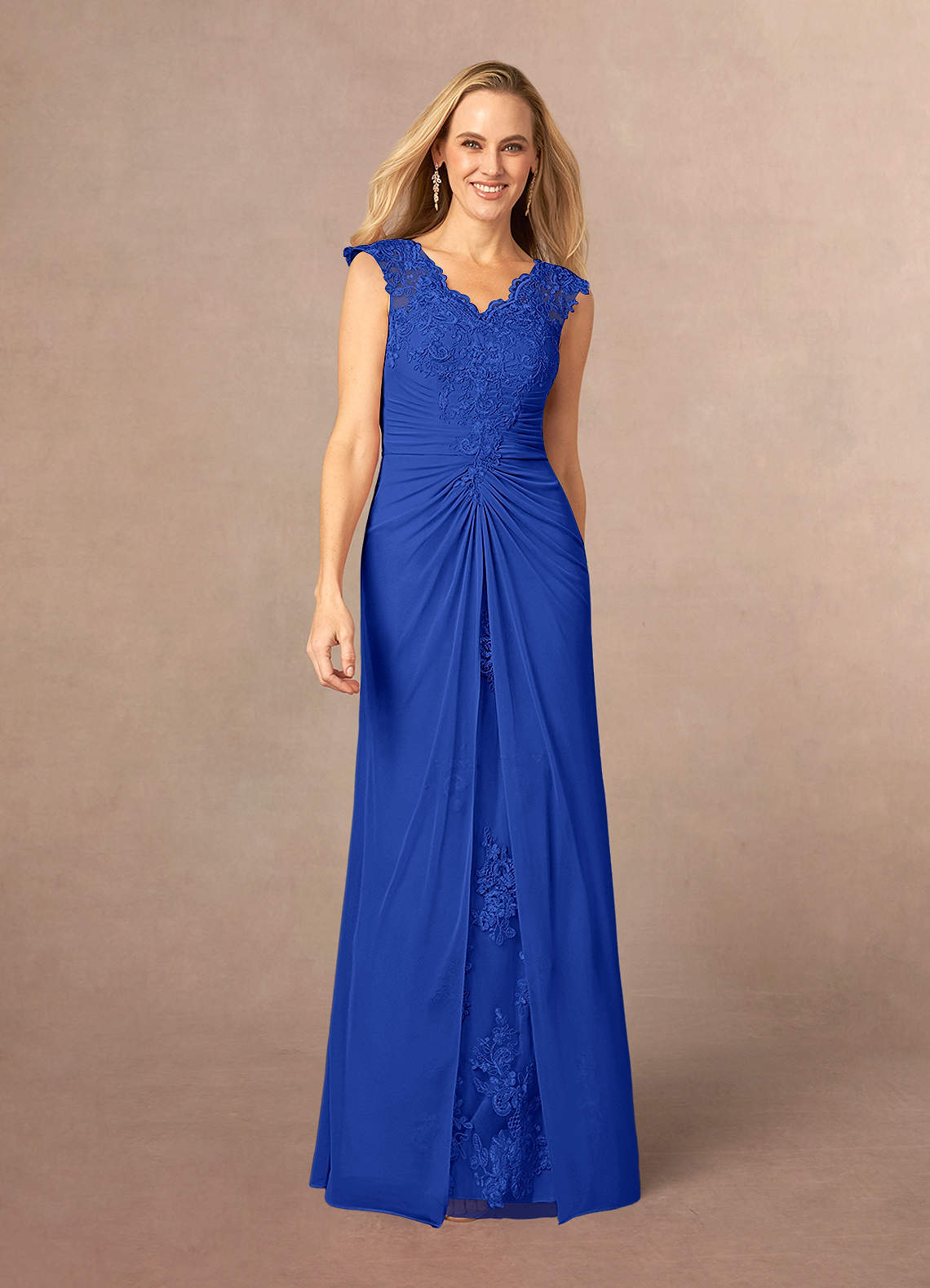Azazie Jovie Mother of the Bride Dresses Royal Blue A-Line Lace Dress image1