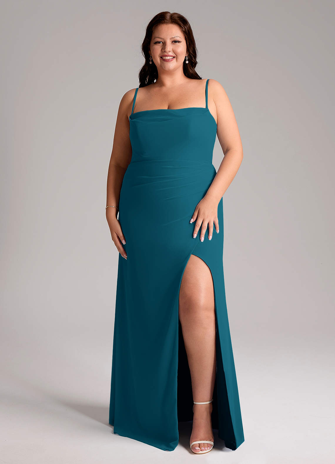 Azazie Leonis Abiti da Damigella Abito Convertibile Tubino in Chiffon Senza Cinturino Blu Inchiostro image1