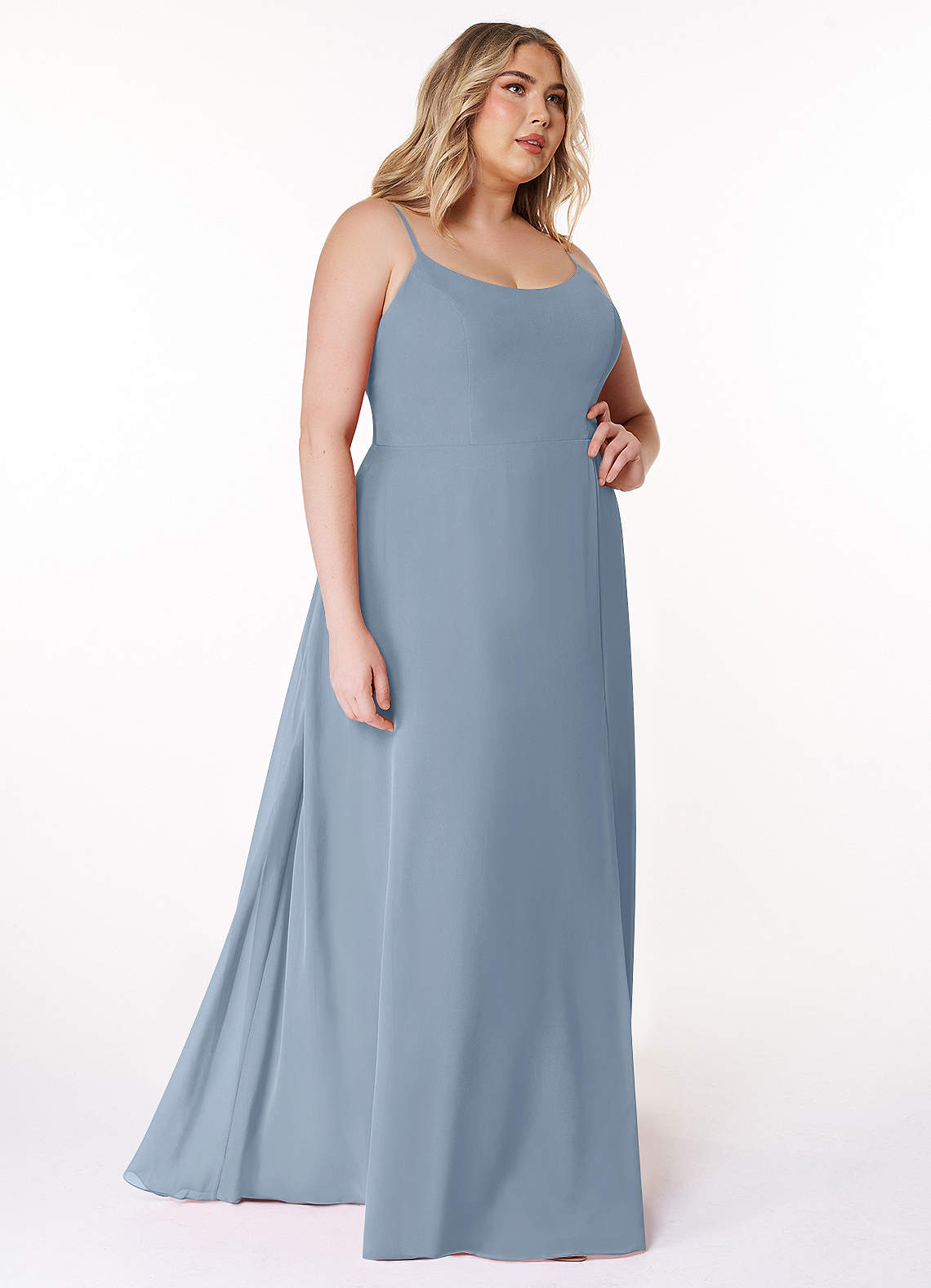 Azazie Moira Jurken voor bruidsmeisjes Jurk van Chiffon met A-Lijn Schop Stoffig Blauw image10