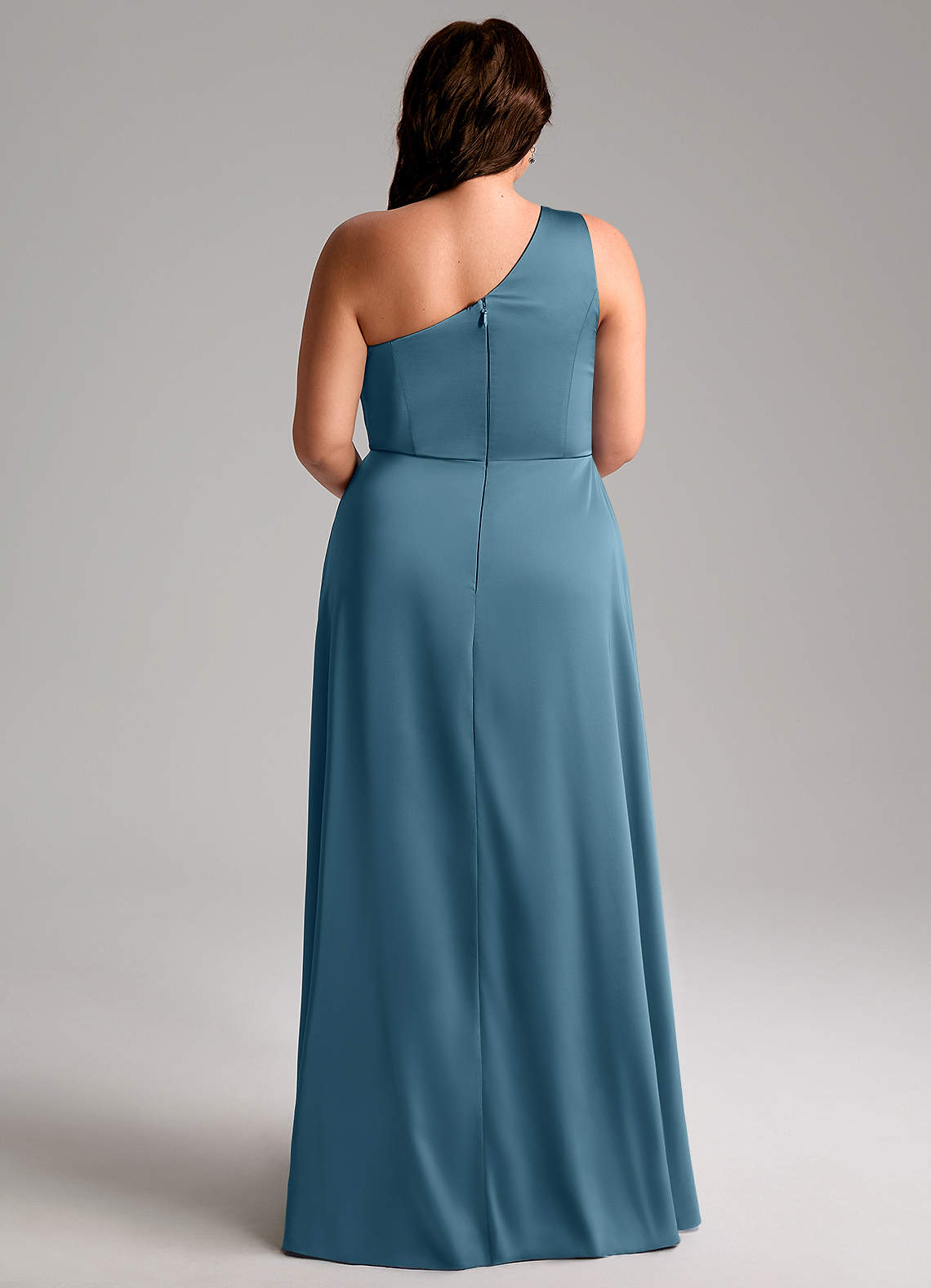 Azazie Brooke Bridesmaid Dresses Bermuda A-Line One Shoulder Stretch Satin Dress image8
