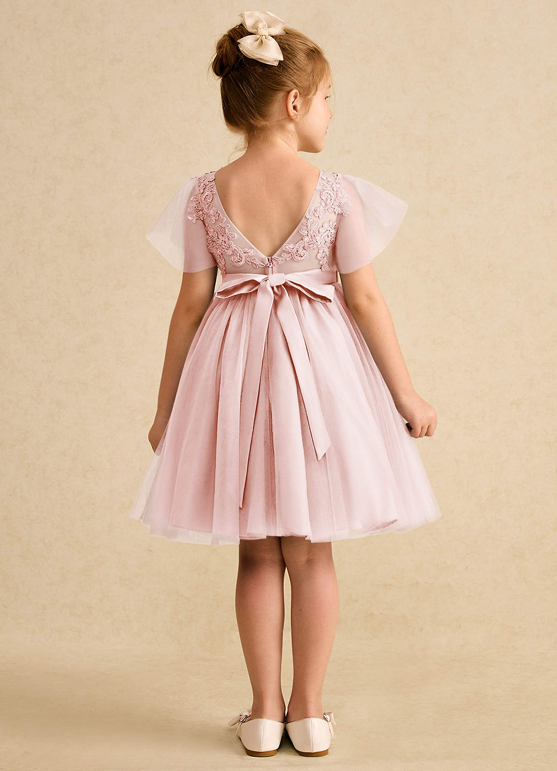 Azazie Queenie Flower Girl Dresses Blushing Pink A-Line Lace Dress image1