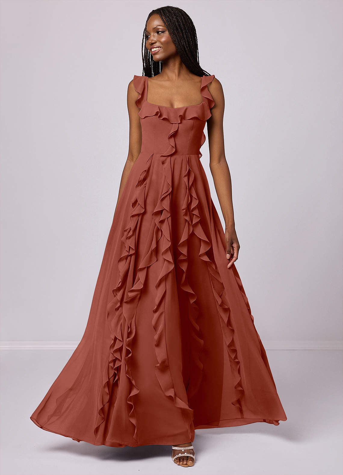 Barbie ♥ Azazie Bridesmaid Dresses Auburn A-Line with Pockets Chiffon Dress image1