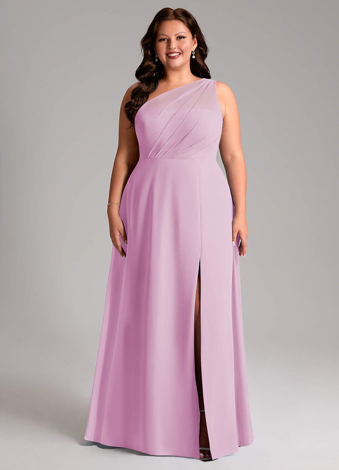 Azazie Phaedra Bridesmaid Dresses Candy Pink A-Line One Shoulder Chiffon Dress image1