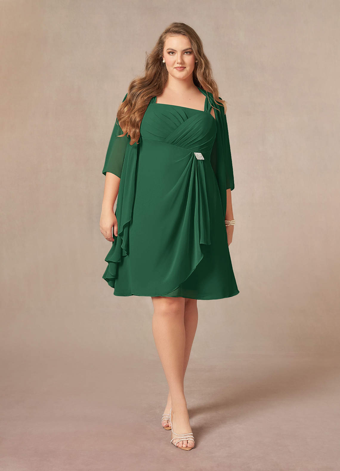 Azazie Olivia Mother of the Bride Dresses Dark Green A-Line Square Neckline Pleated Chiffon Dress image1
