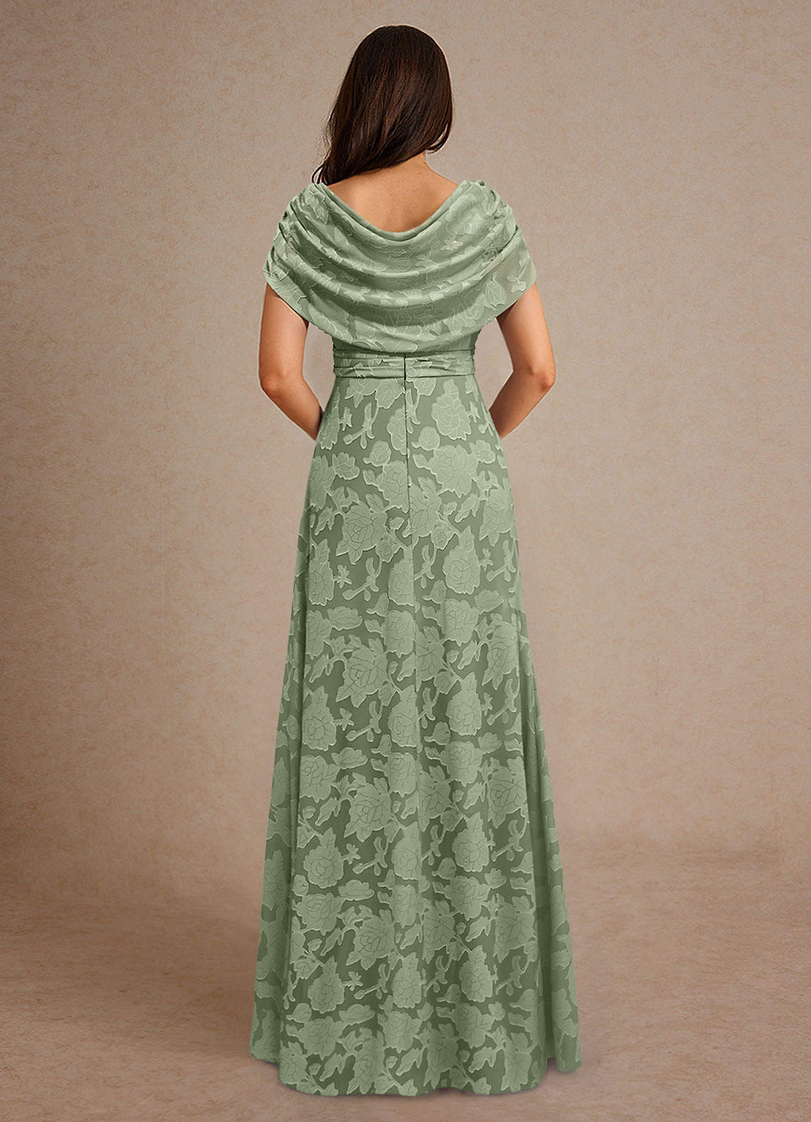 Azazie Branford vestidos de madre de la novia Vestido de Salvia Polvorienta de Devorado Floral de Corte En A con Plisado image2