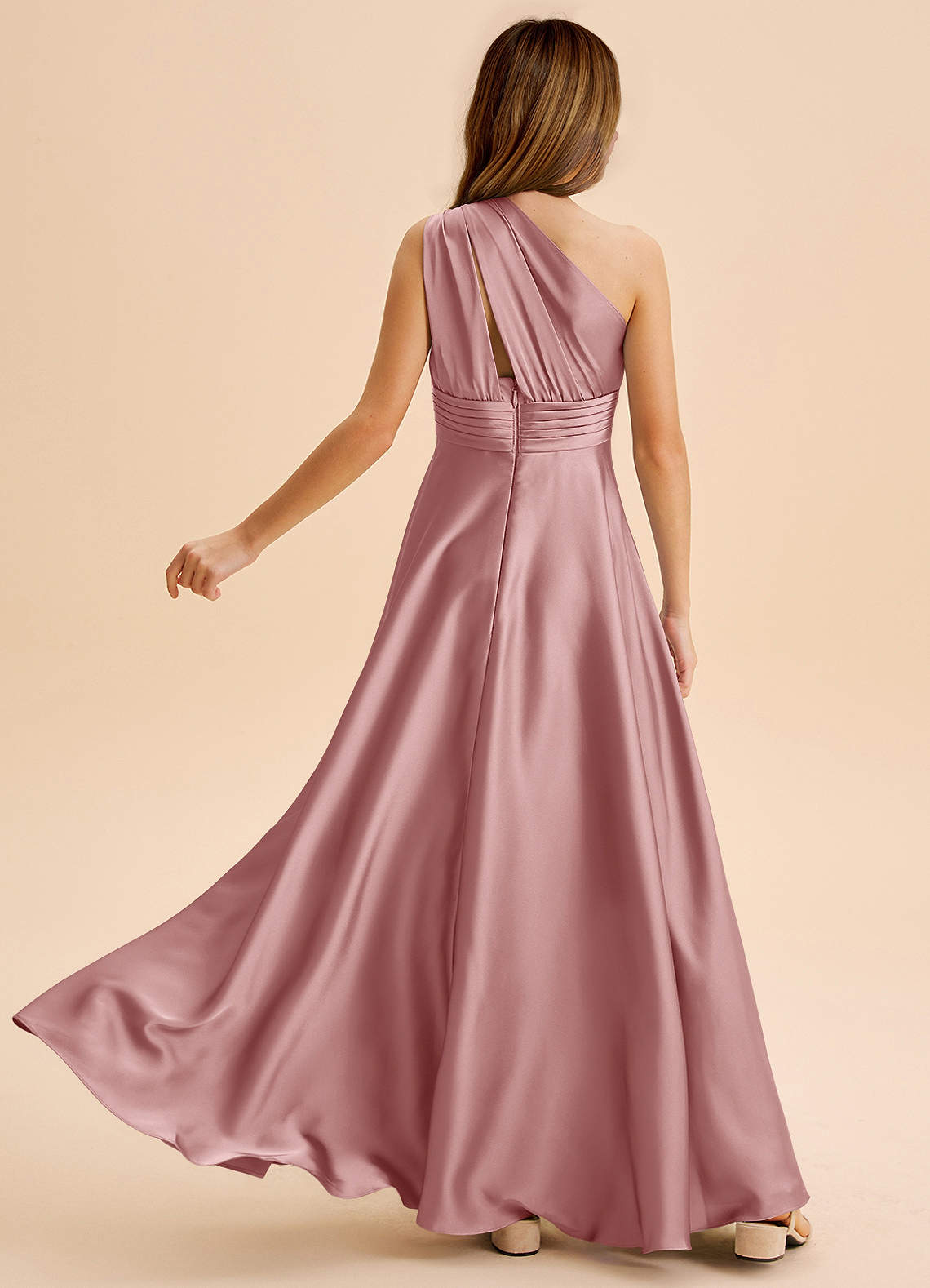 Azazie Charlize Junior Klä av A-Line i Stretch Satin Plisserad image1