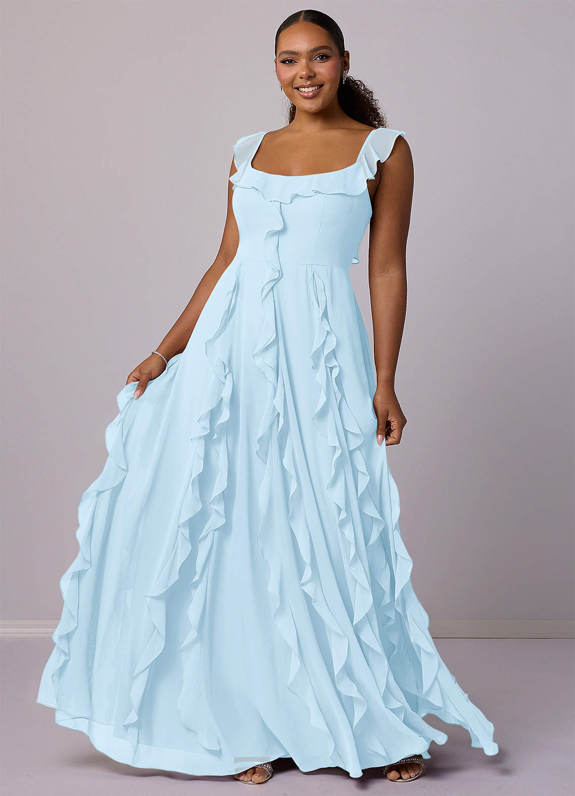 Barbie ♥ Azazie Bridesmaid Dresses Sky Blue A-Line with Pockets Chiffon Dress image9