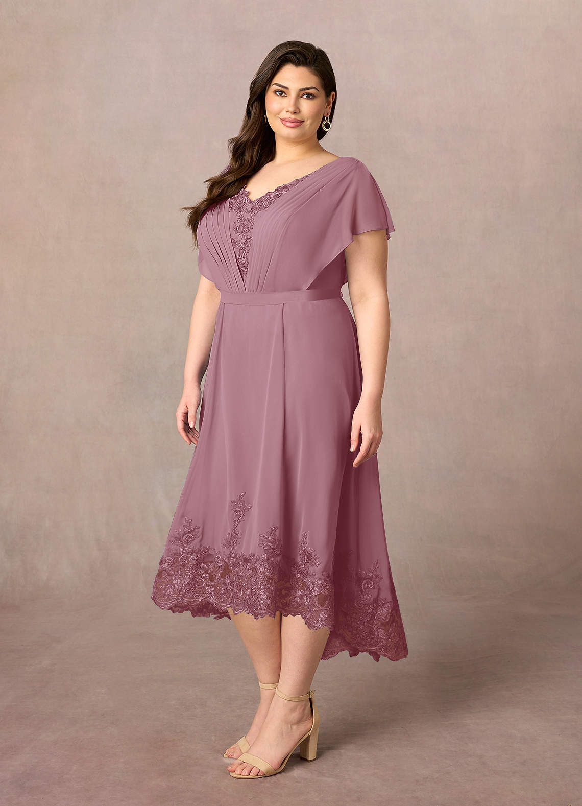 Azazie Palana Mother of the Bride Dresses Vintage Mauve A-Line Lace Chiffon Dress image6