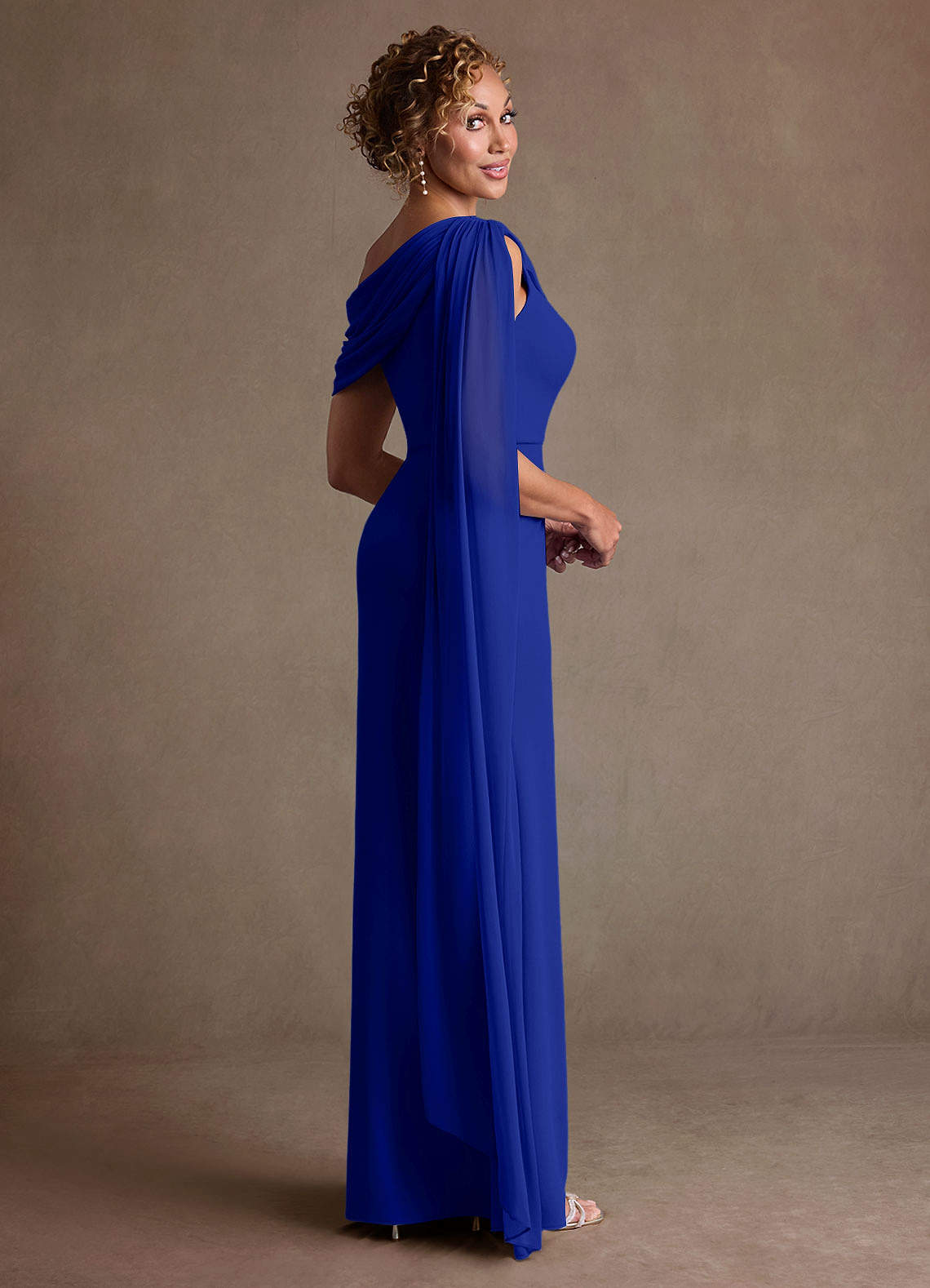 Azazie Bassi vestidos de madre de la novia Vestido de Azul Real de Malla de Corte Sirena con Vestidos sin tirantes image3
