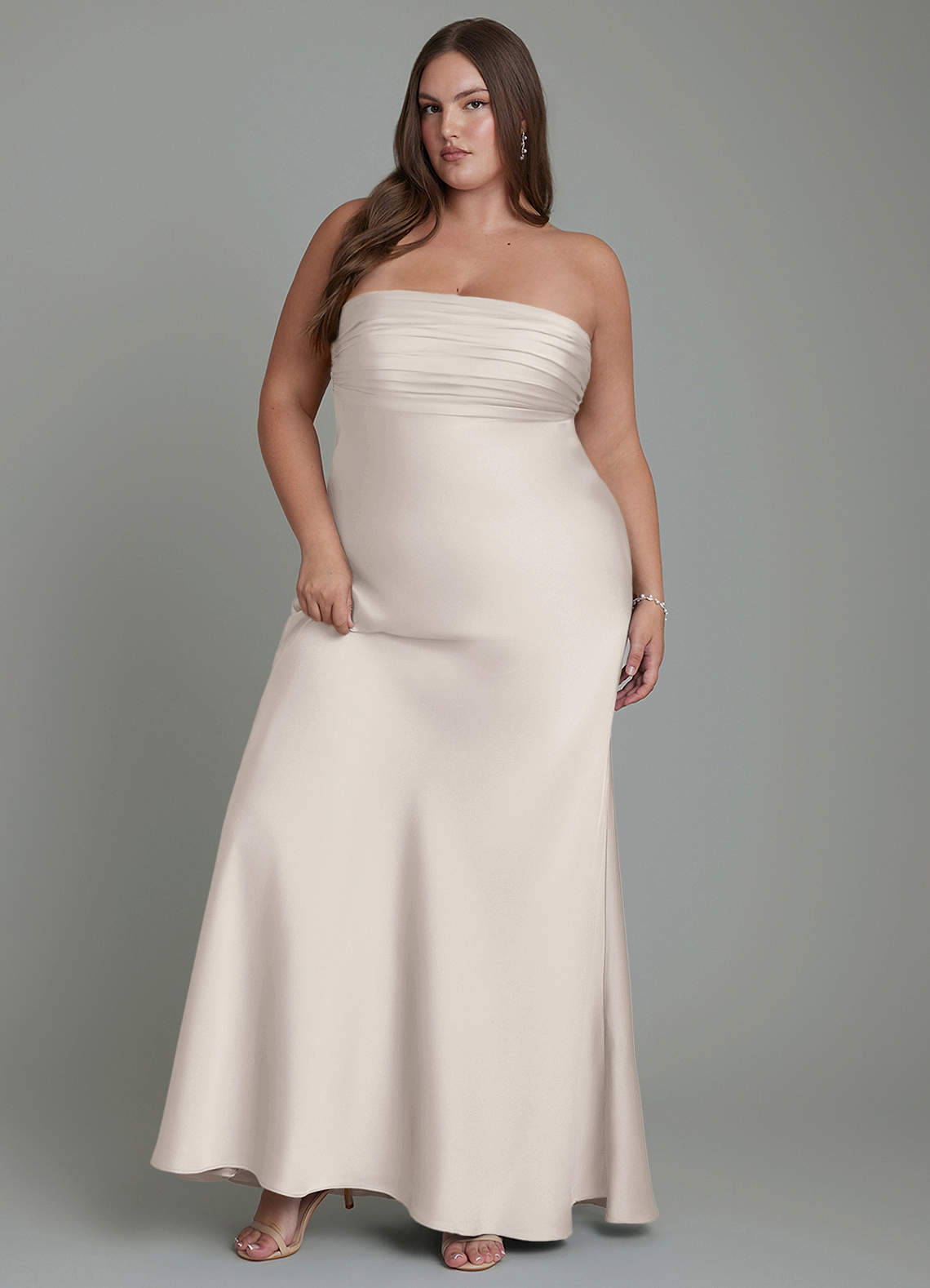 Azazie Saylor Bridesmaid Dresses White Alabaster Mermaid Strapless Stretch Satin Dress image1