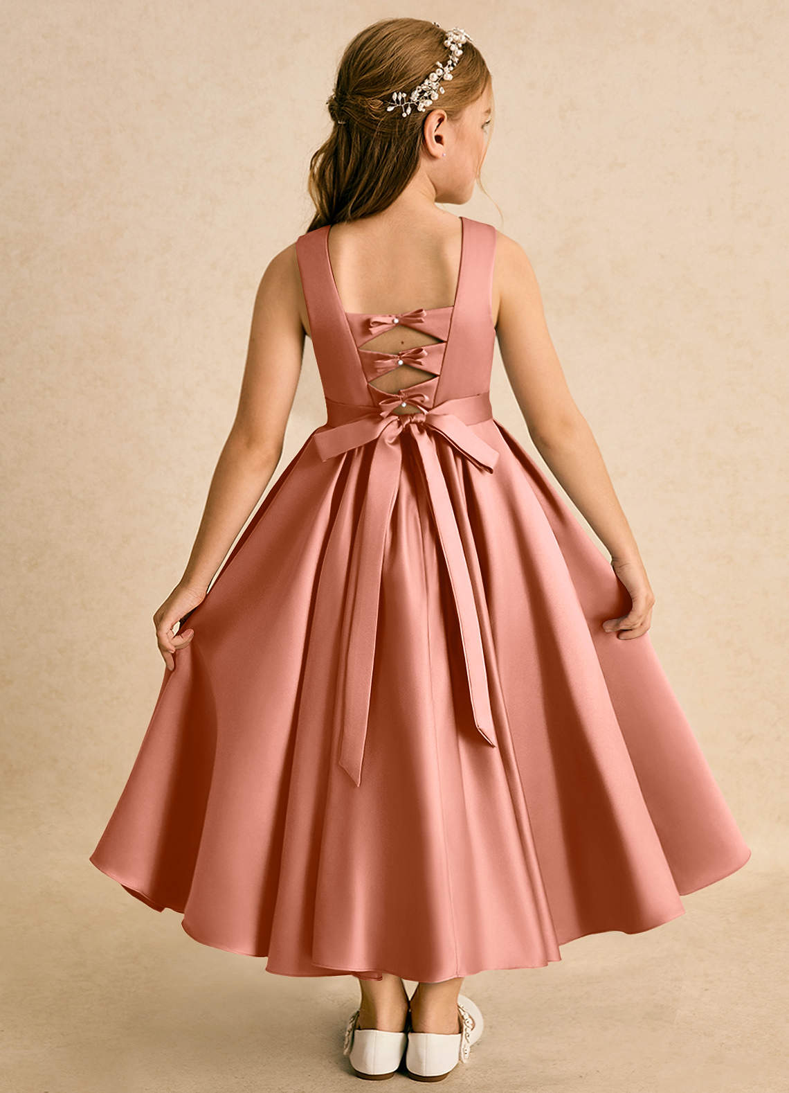 Azazie Junebuj Flower Girl Dresses MAI TAI Ball-Gown Pleated Matte Satin Dress image1
