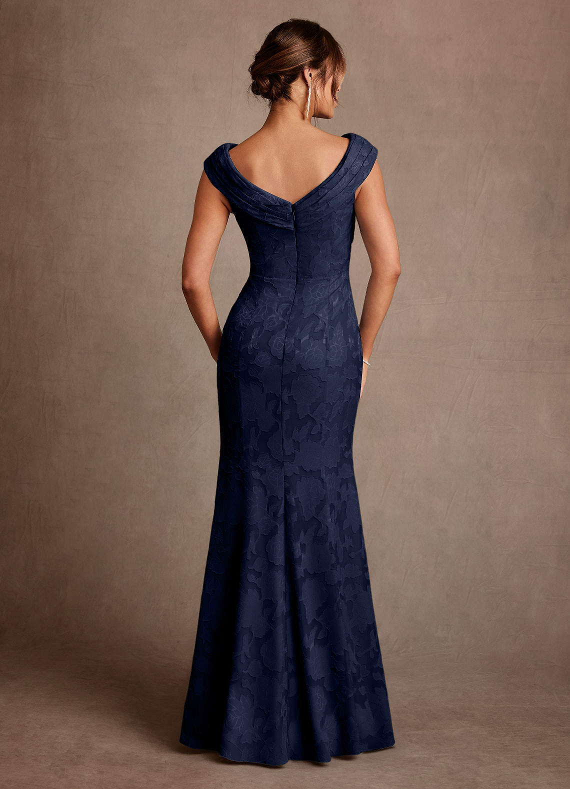 Azazie Aberdeen Mother of the Bride Dresses Dark Navy Sheath Pleated Floral Burnout Dress image1