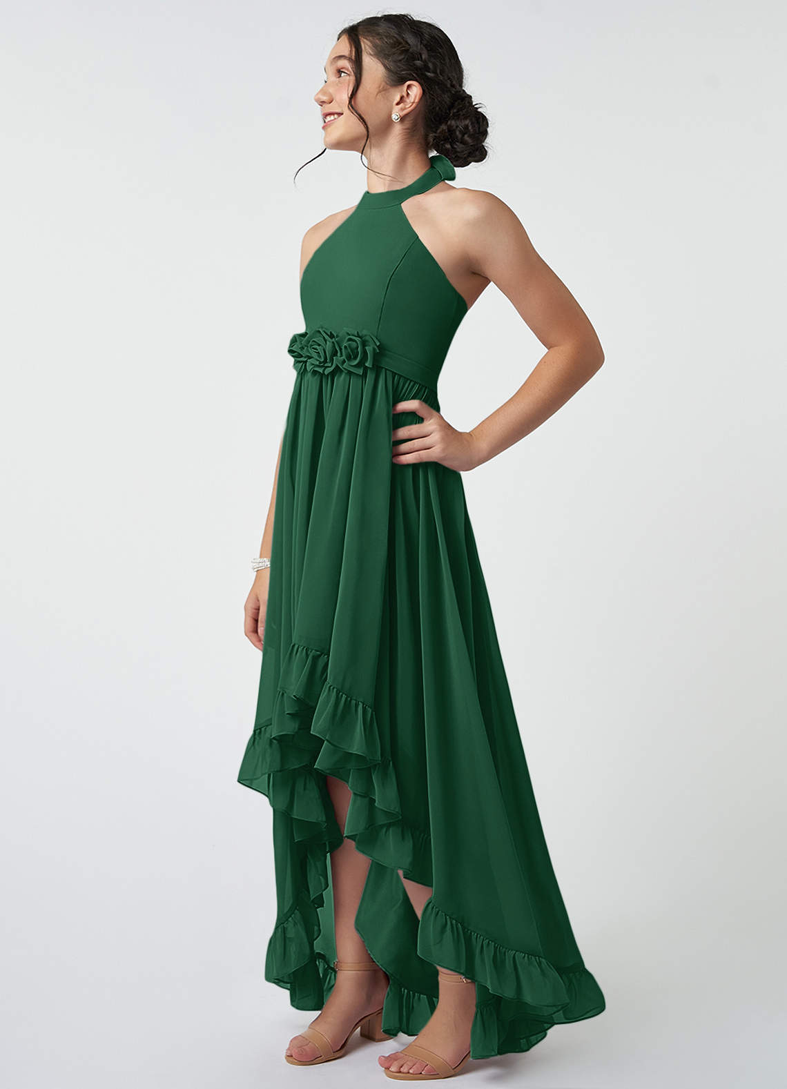 Azazie Hermione Junior Dark Green A-Line Chiffon Dress image3