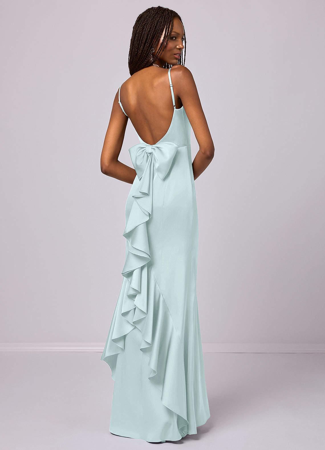 Barbie ♥ Azazie Final Sale Agave Mermaid Bow Stretch Satin Dress image4