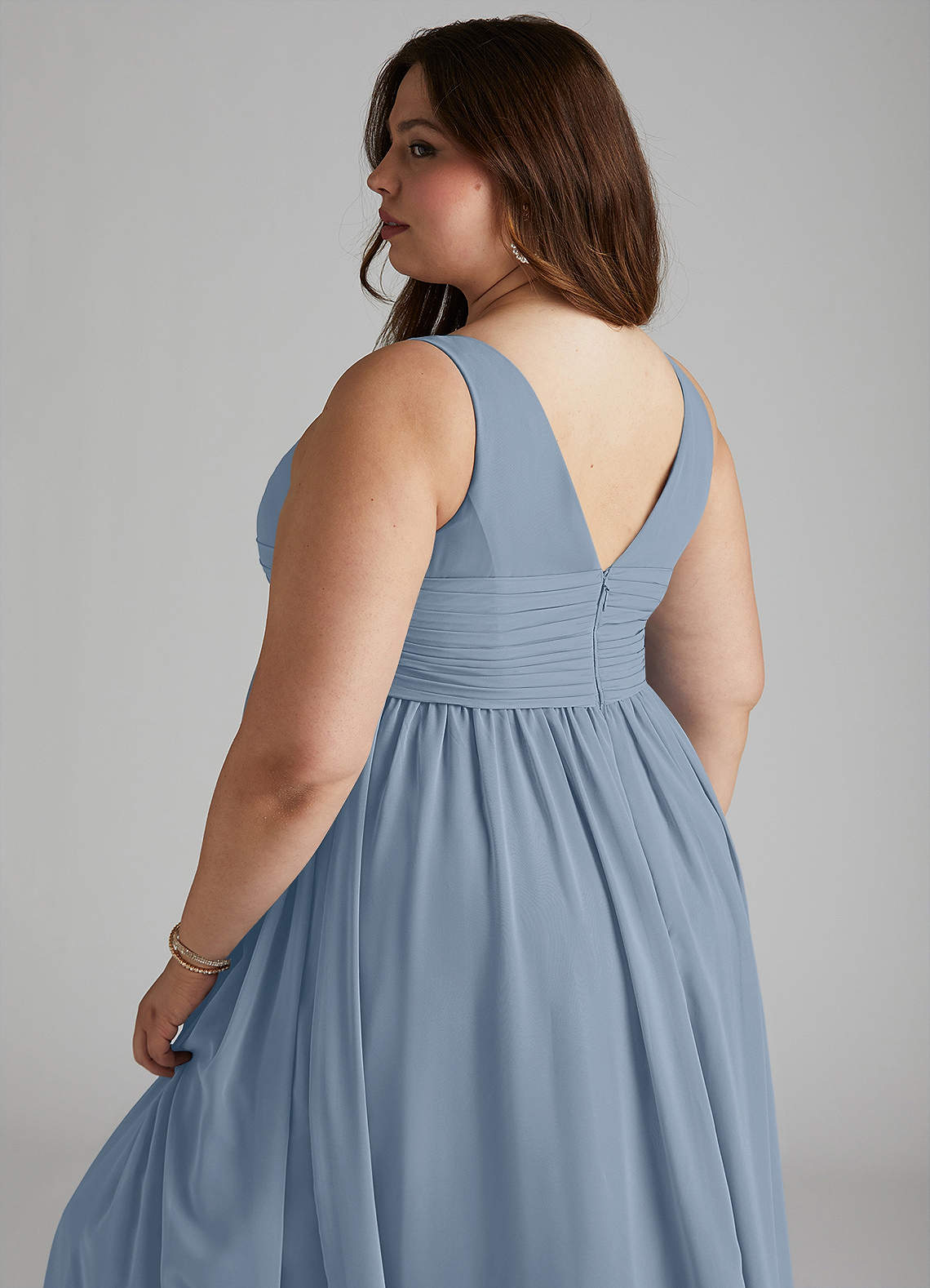 Azazie Yetta Maternity Bridesmaid Dresses A-Line V-Neck Gathered Chiffon Floor-Length Dress image11