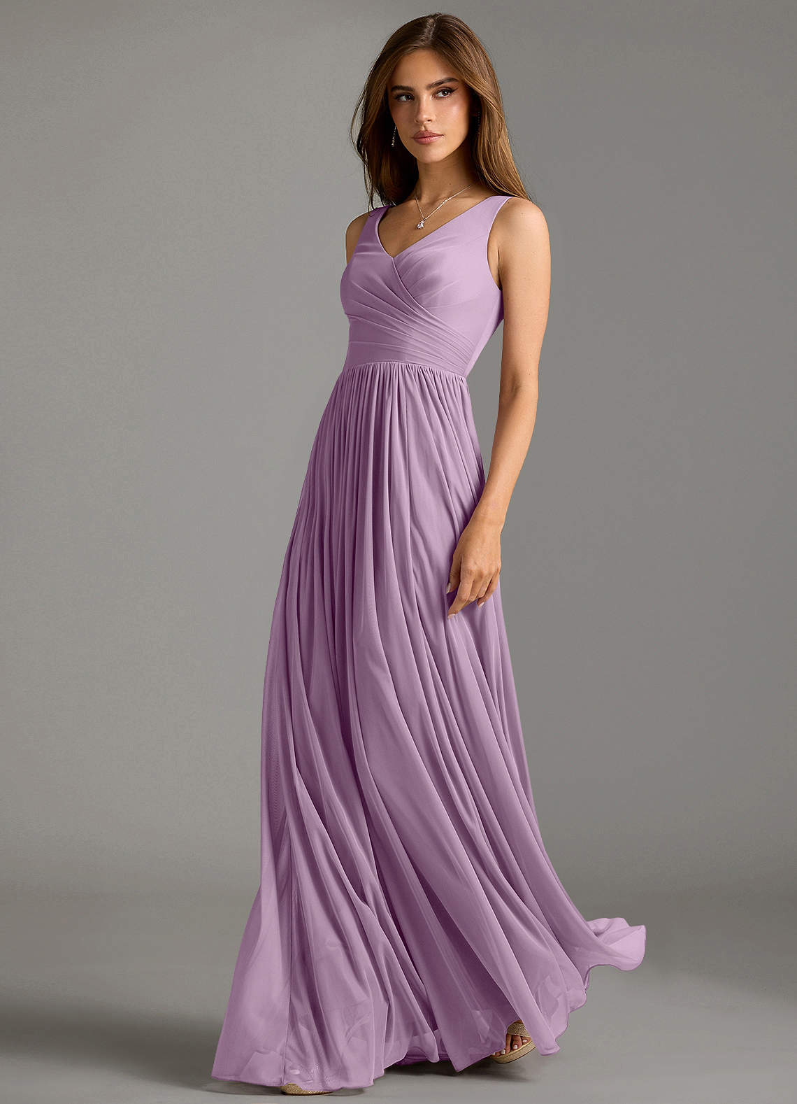 Azazie Keyla Bridesmaid Dresses Wisteria A-Line Pleated Mesh Dress image1