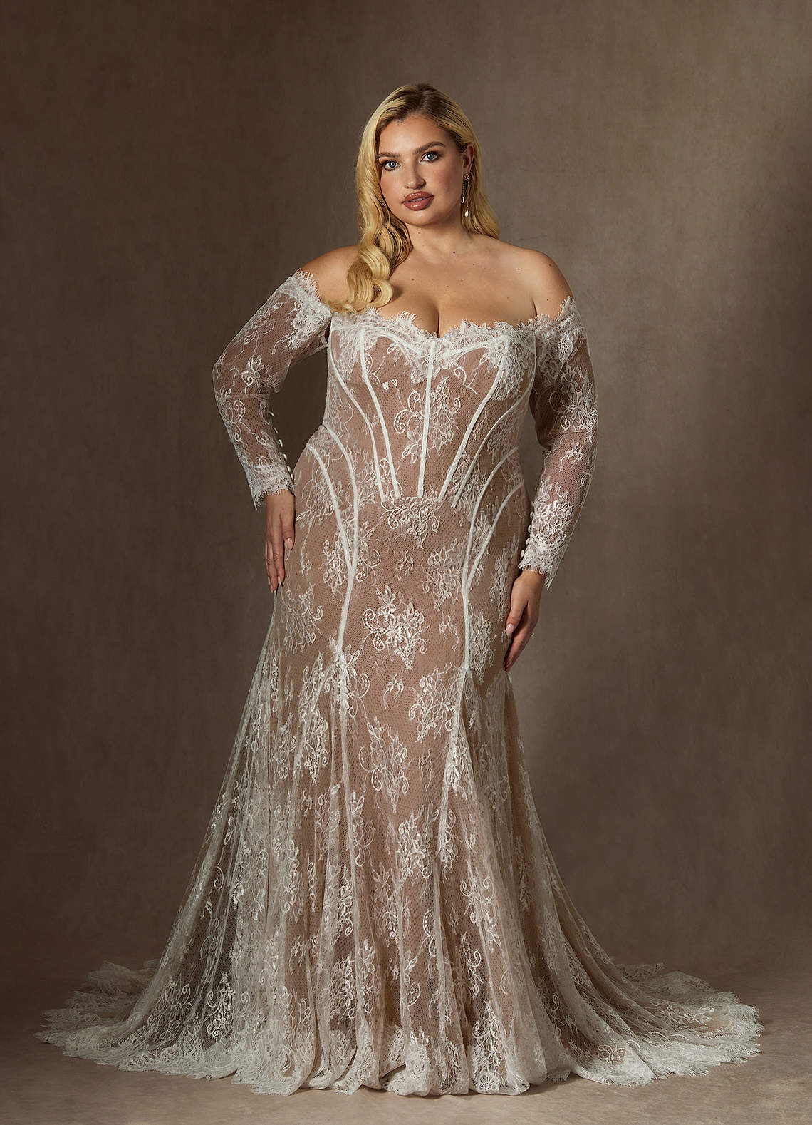 Azazie Katherine Wedding Dresses Diamond White Cocoa Mermaid Off the Shoulder Tulle Dress image1