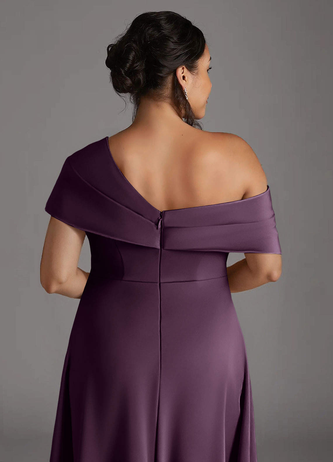 Azazie Milton Mother of the Bride Dresses Plum A-Line Pleated Stretch Satin Dress image9
