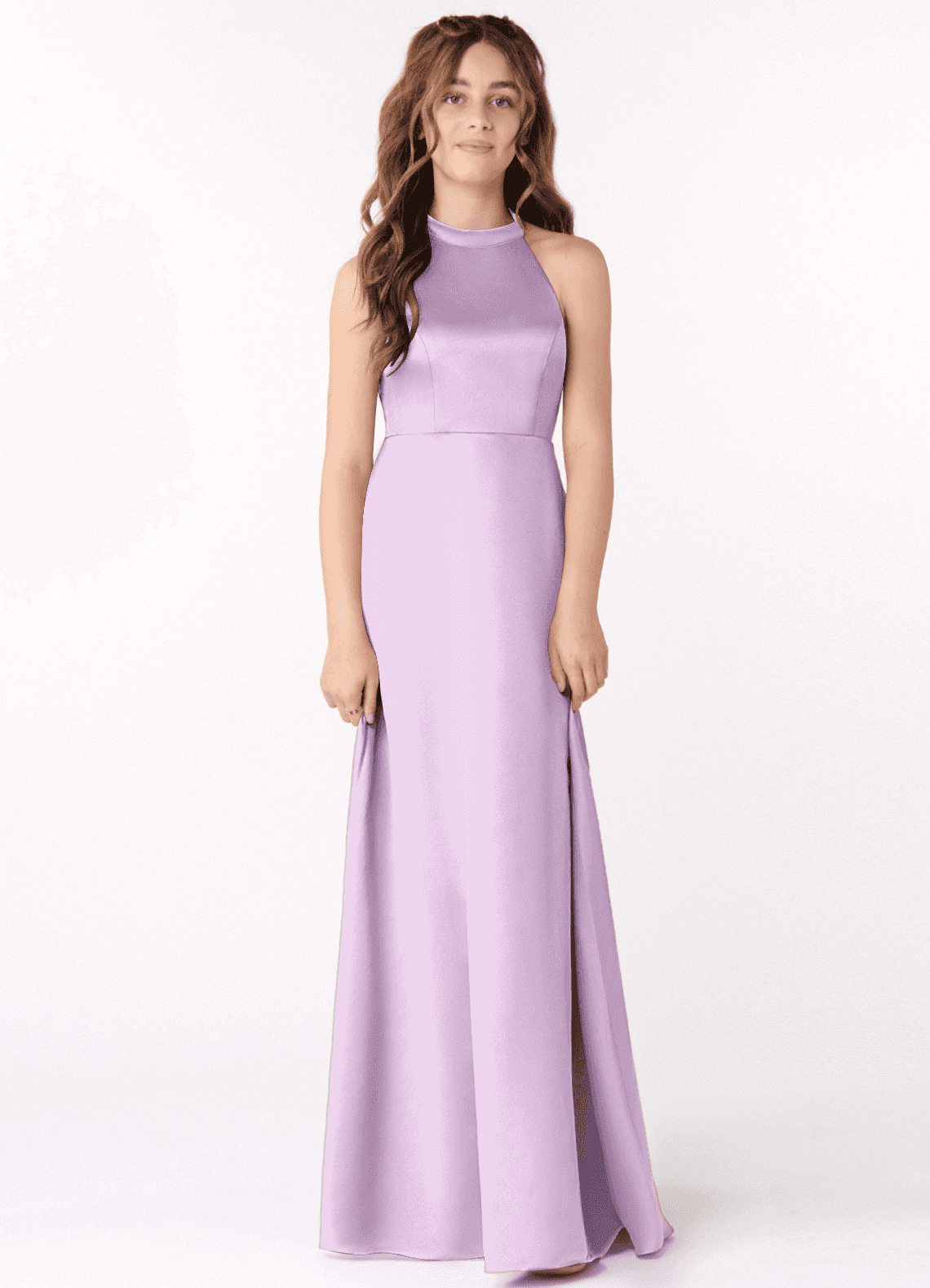 Azazie Laurel Junior Frosted Lilac A-Line Stretch Satin Dress image1