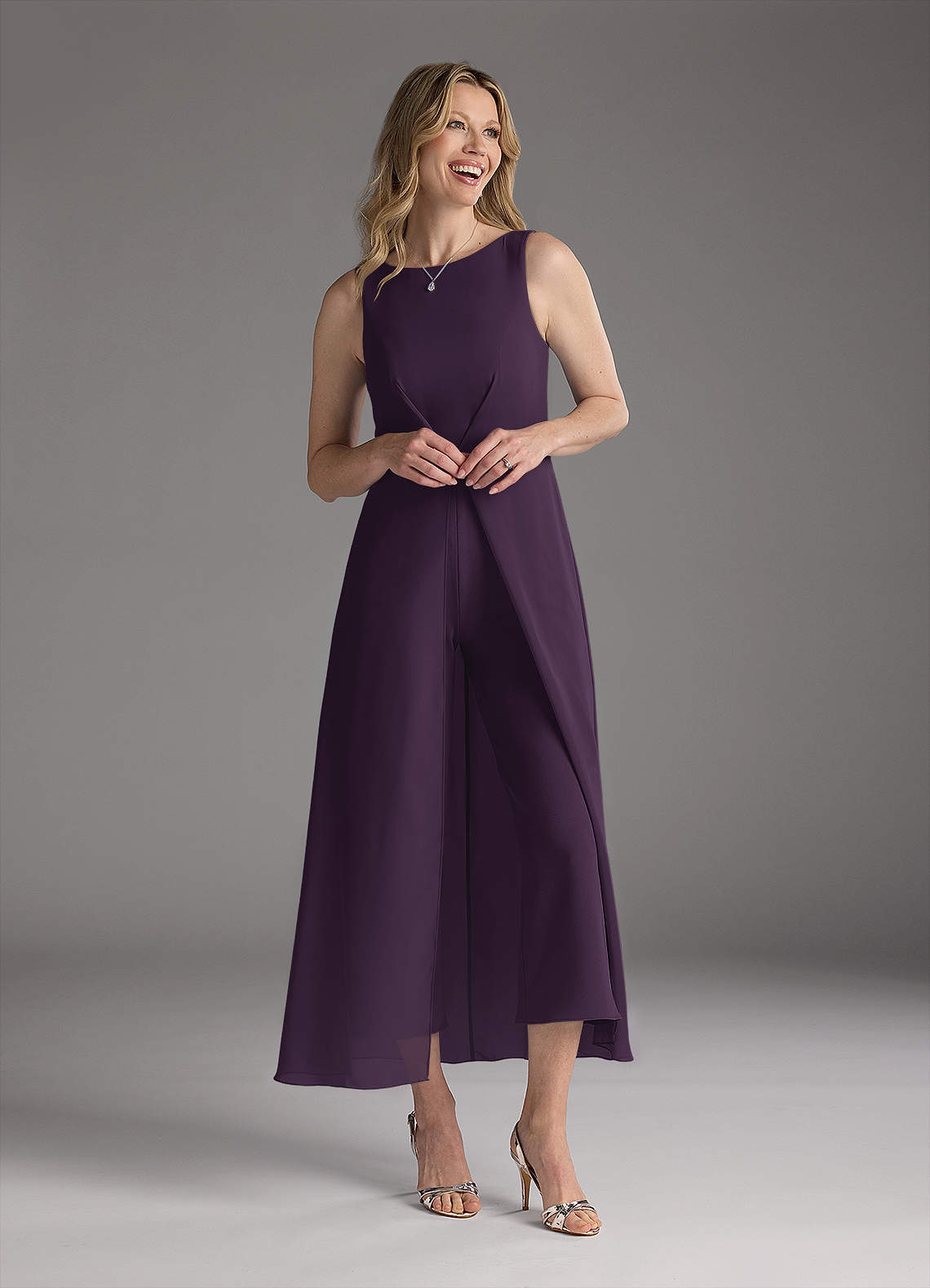 Azazie Anitta Plum Jumpsuit/Pantsuit Pleated Stretch Crepe Azazie Anitta Plum Jumpsuit/Pantsuit Pleated Stretch Crepe