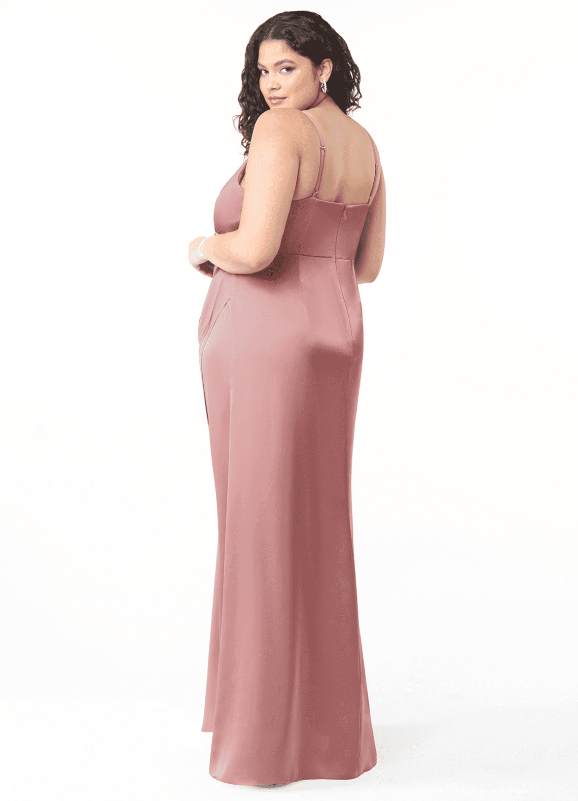 Azazie Maci Brautjungfernkleider A-Linie V-Hals Gefaltet Stretch-Satin Kleid Altrosa image7