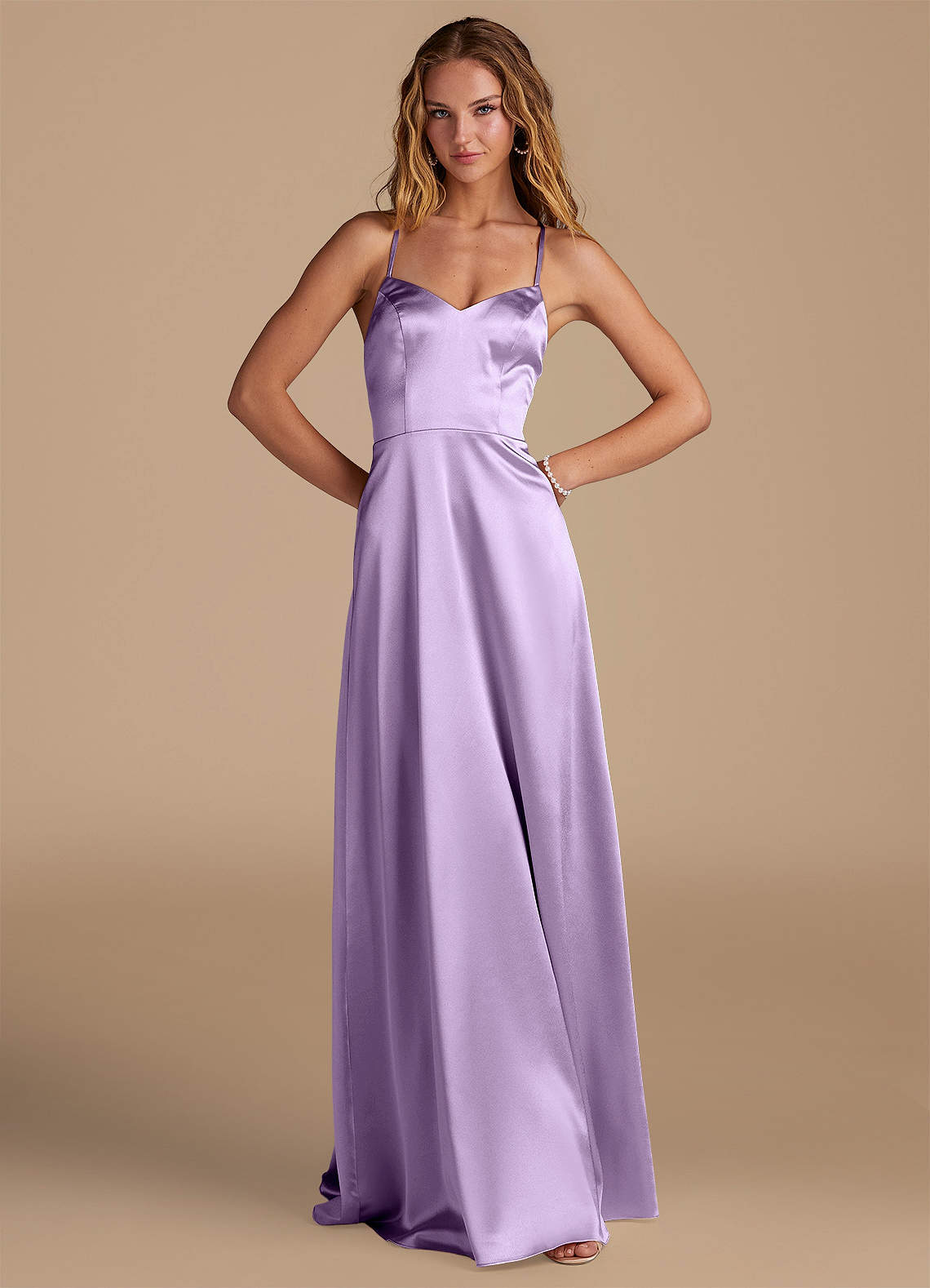 Azazie Mei Bridesmaid Dresses Lilac A-Line Metallic Satin Dress image1