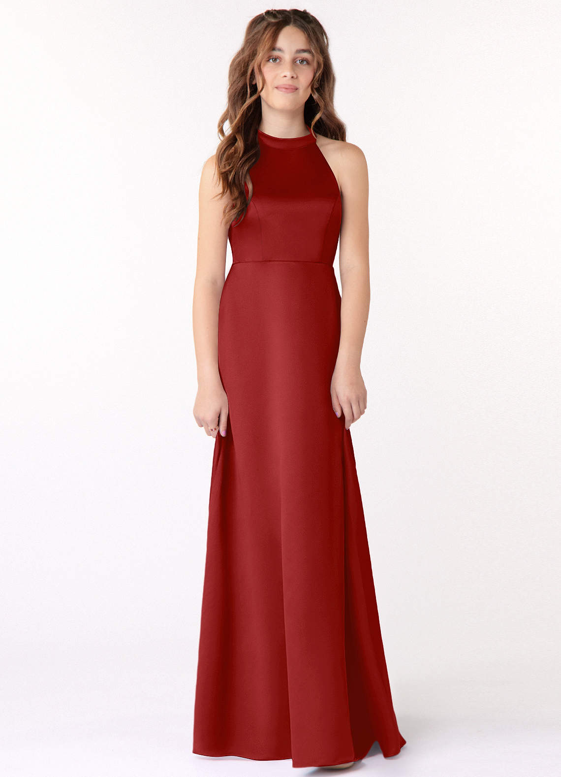 Azazie Laurel Junior Pomegranate A-Line Stretch Satin Dress image1