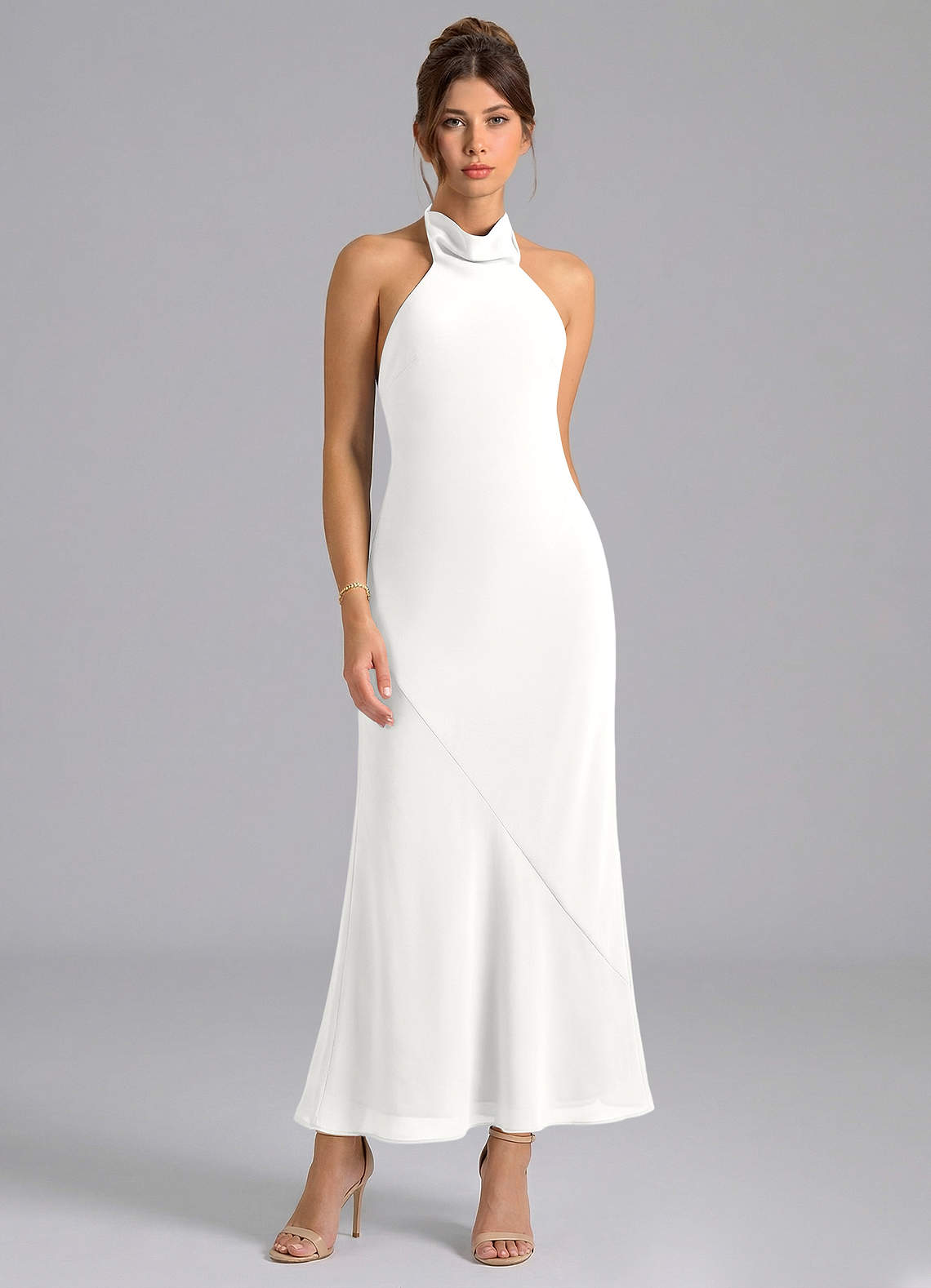 Azazie Velli Bridesmaid Dresses White Mermaid High Neck Chiffon Dress image4