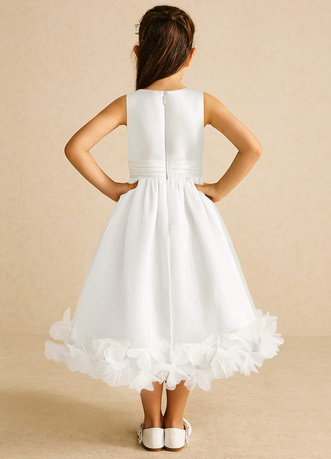 Azazie Stardust Flower Girl Dresses Ivory A-Line Sleeveless Organza Dress image3