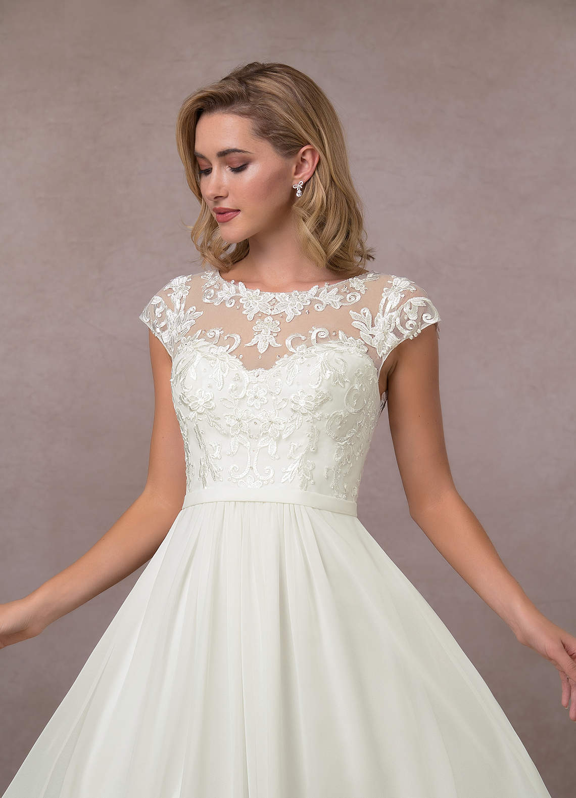 Azazie Brynslee Wedding Dresses A-Line Scoop Sequins Chiffon Chapel Train Dress image1