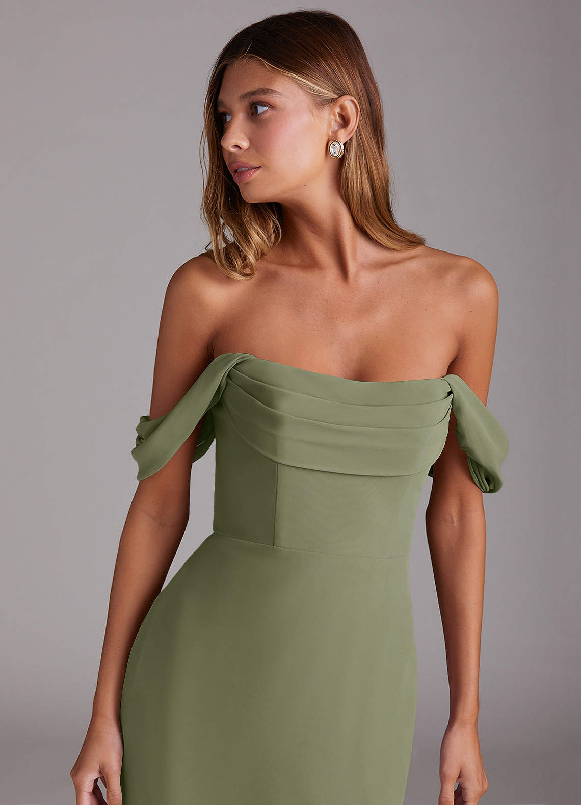 Azazie Saige Bridesmaid Dresses Pistachio A-Line Off the Shoulder Chiffon Convertible Dress image4