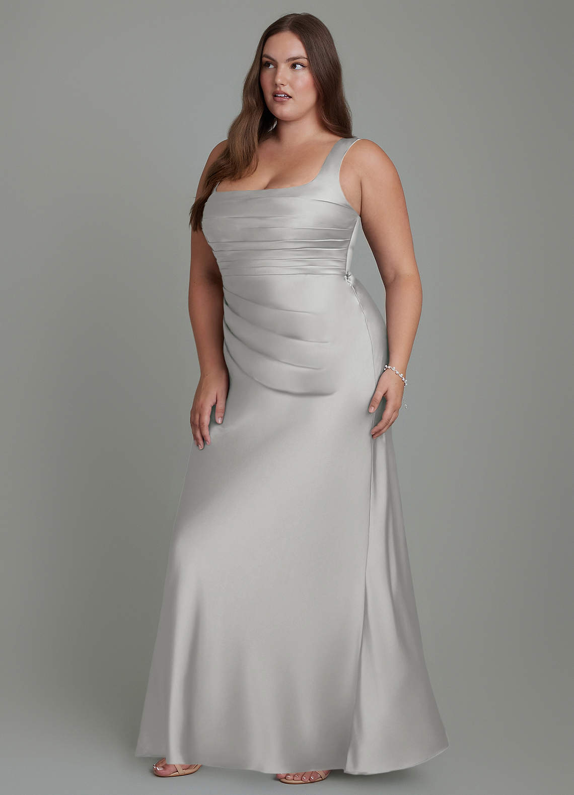 Azazie Agustina Bridesmaid Dresses Silver Mermaid Corset Stretch Satin Dress image10