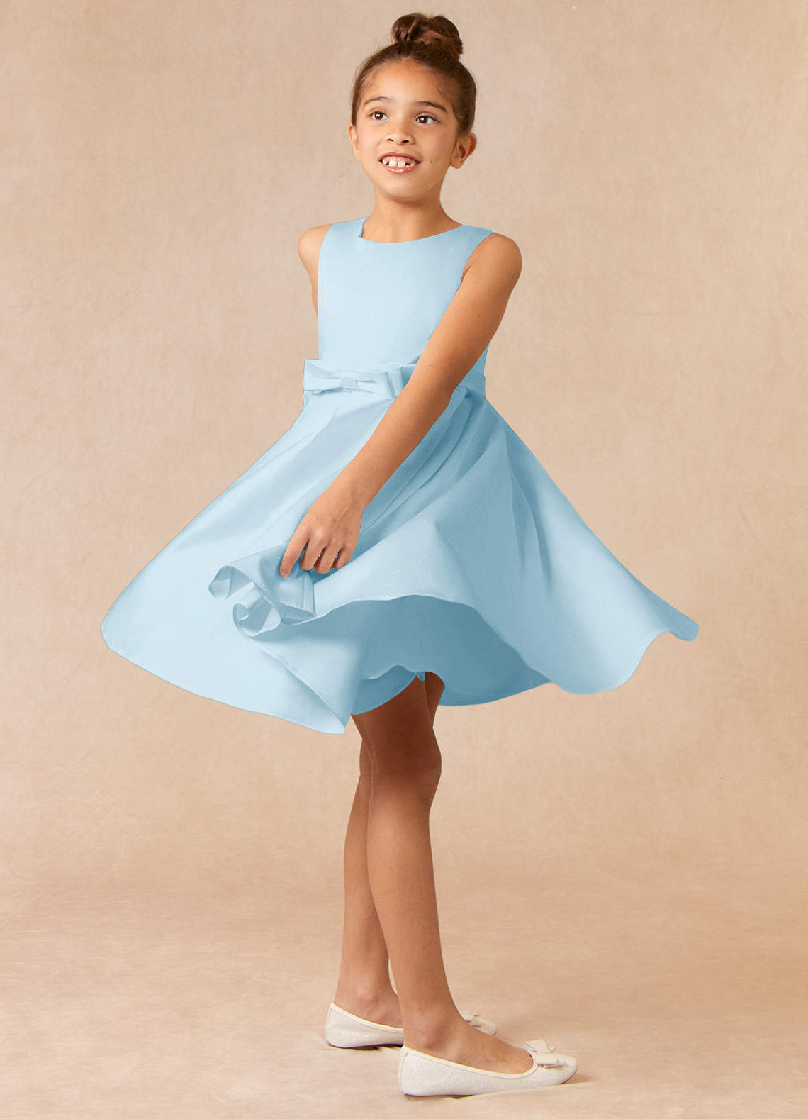 Azazie Coco Sky Blue A-Line Bow Matte Satin Dress | Azazie