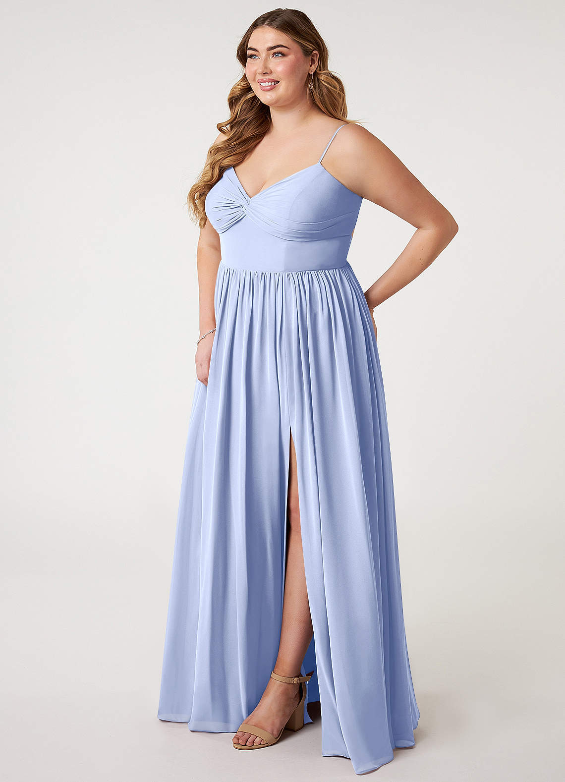 Azazie Zeya Bridesmaid Dresses Ice A-Line V-Neck Pleated Chiffon Dress image7