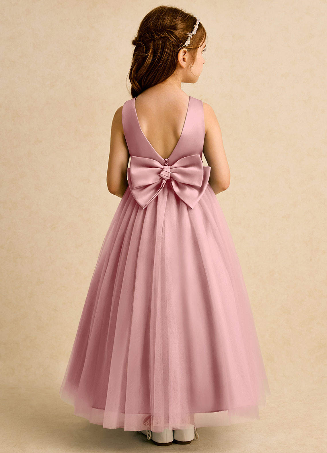 Azazie Lior Flower Girl Dresses Dusty Rose Ball-Gown Pleated Tulle Dress image4