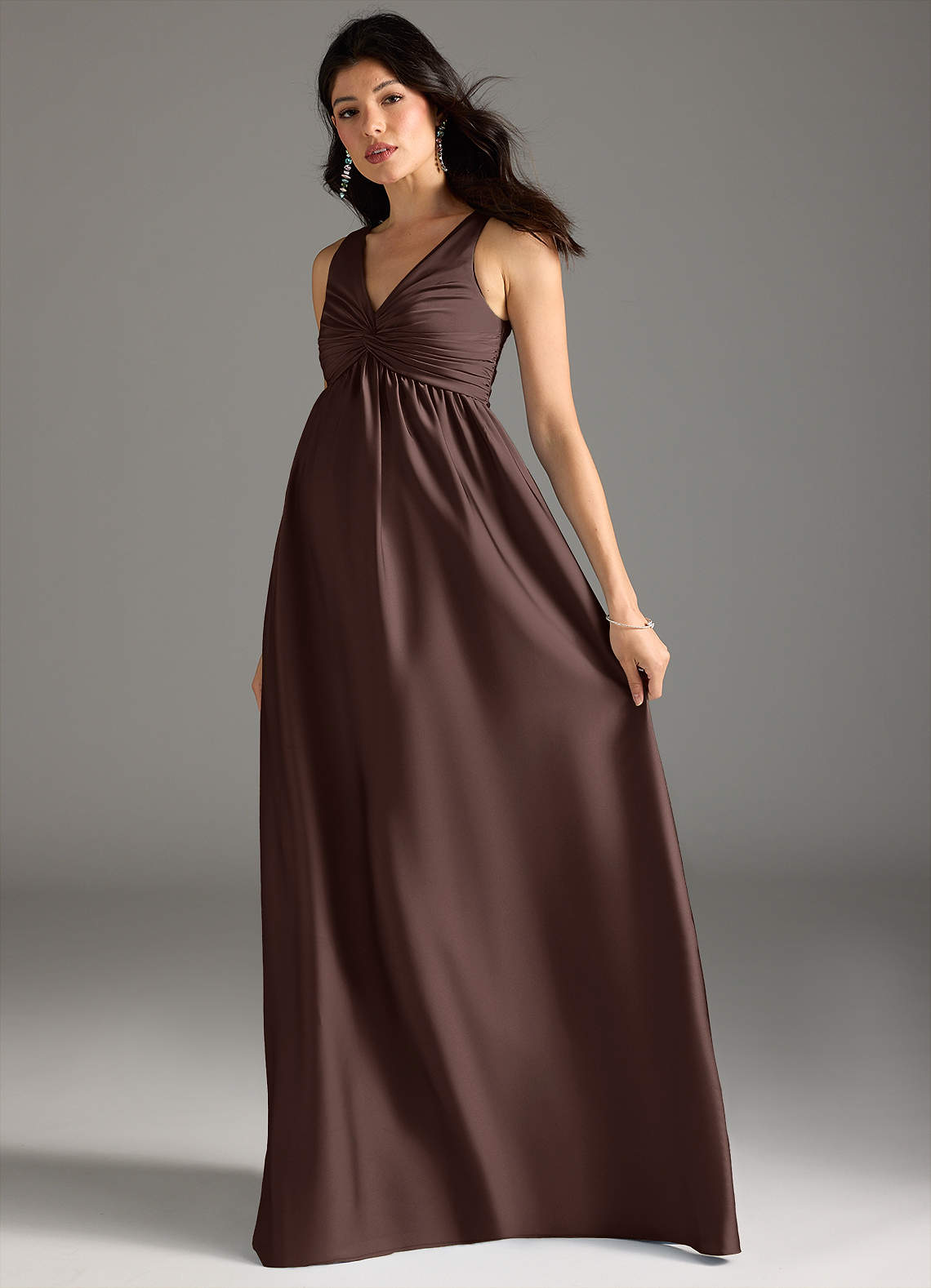Azazie Yetta Maternity Bridesmaid Dresses A-Line Pleated Stretch Satin Floor-Length Dress image5