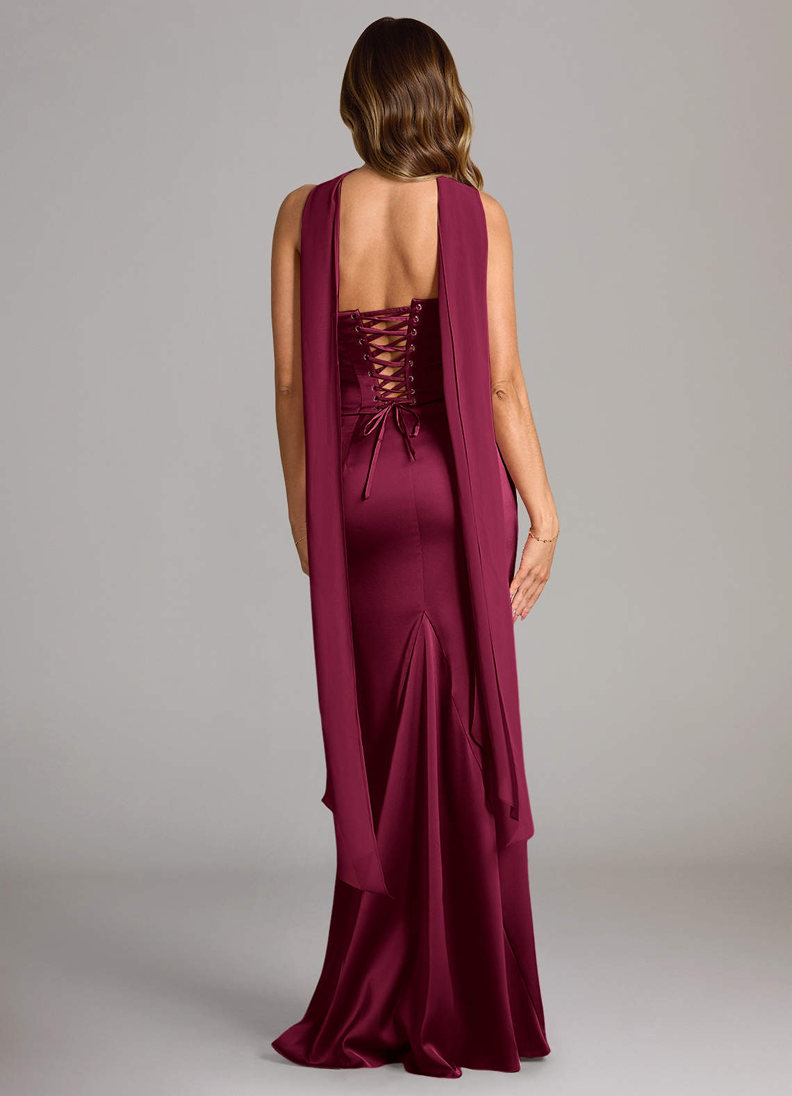 Azazie Sorrel Bridesmaid Dresses Burgundy Mermaid Strapless Stretch Satin Convertible Dress image1