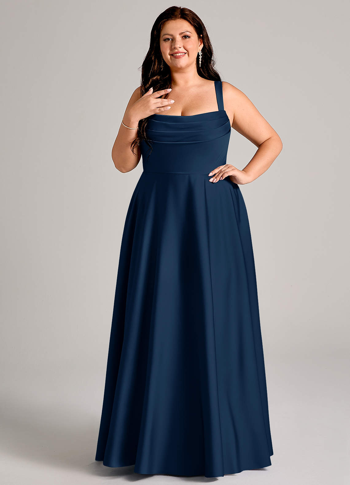 Azazie Shaude Bridesmaid Dresses Dark Navy A-Line Pleated Stretch Satin Dress image7
