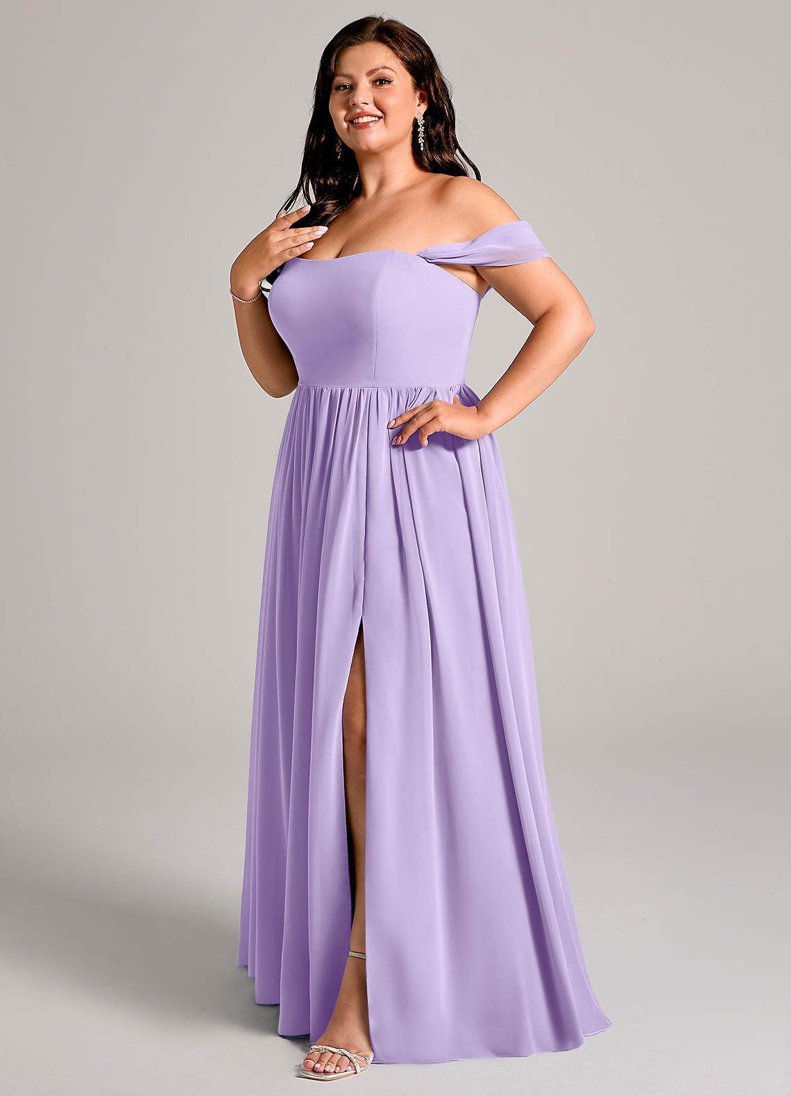 Azazie Calianna Bridesmaid Dresses Lilac A-Line Off the Shoulder Chiffon Convertible Dress image1
