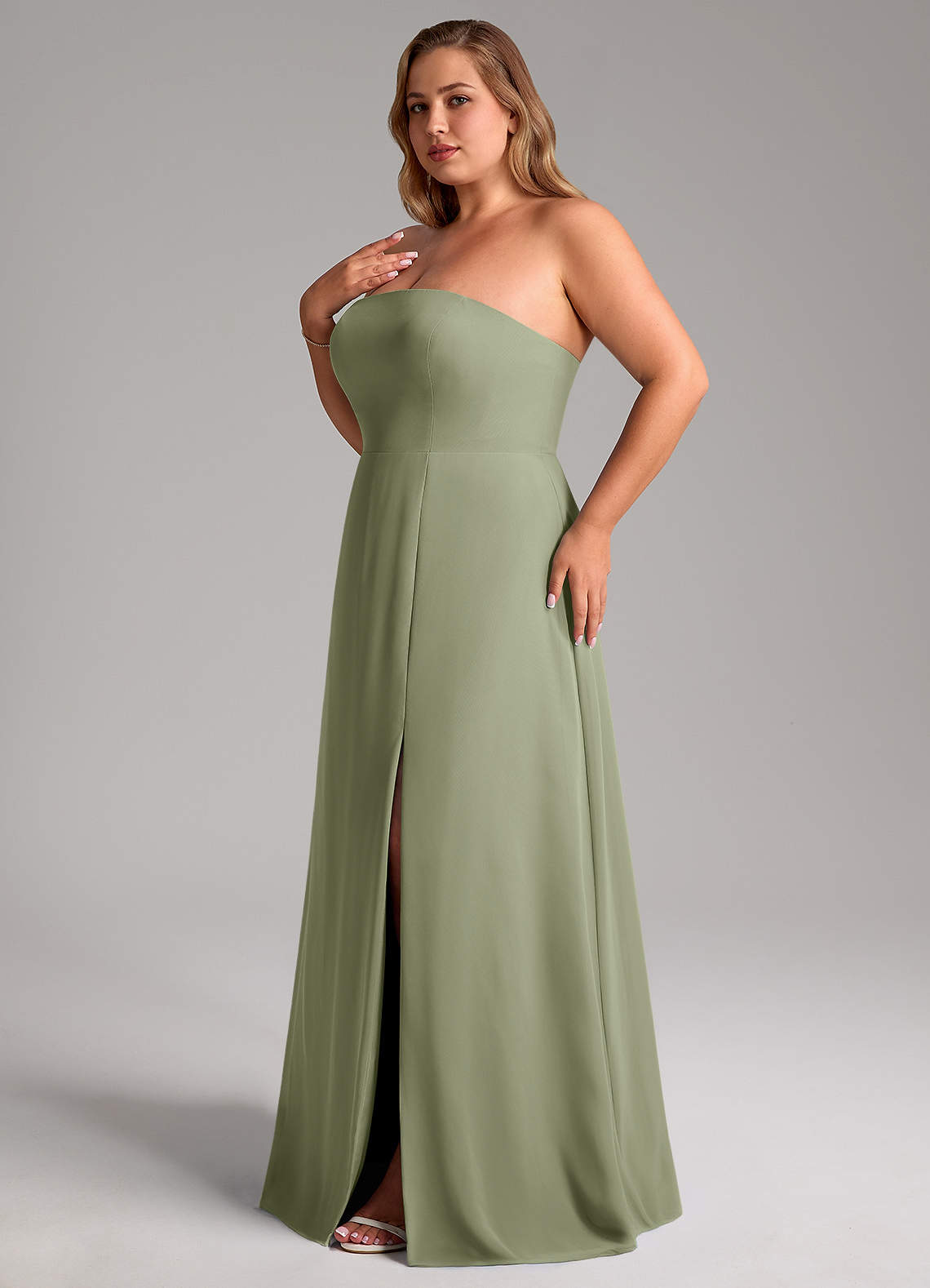 Azazie Wren Abiti da Damigella Abito Convertibile A-Line in Chiffon Spacco Laterale Pistacchio image12