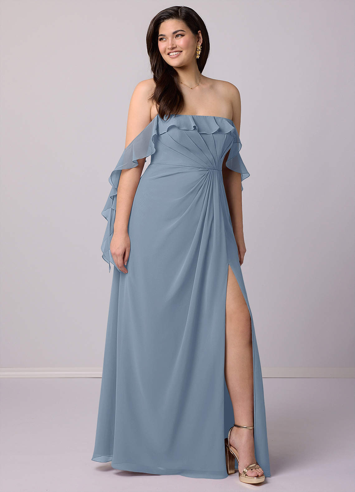 Barbie ♥ Azazie Bridesmaid Dresses A-Line Off the Shoulder Chiffon Floor-Length Dress image1