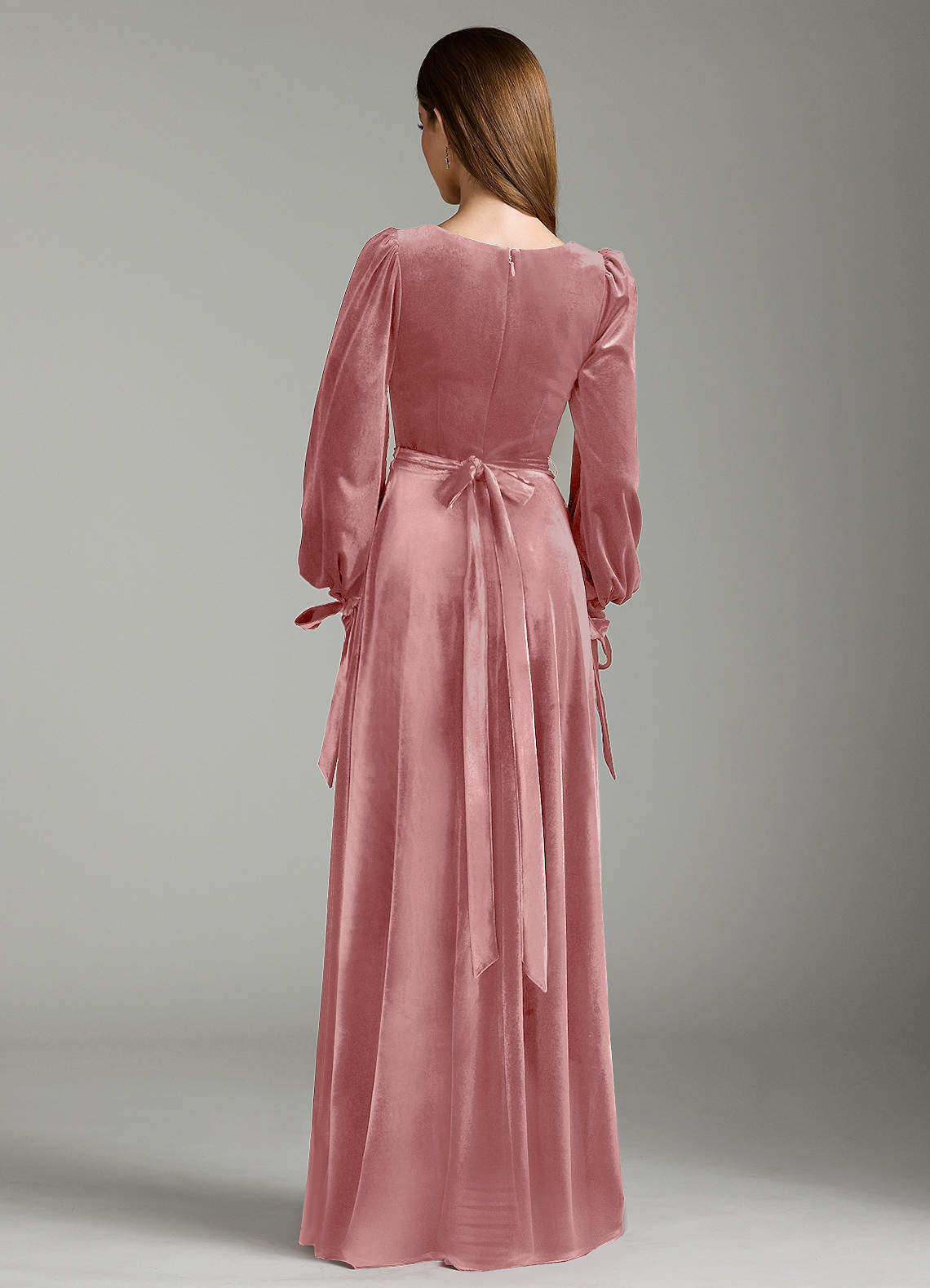 knee length dresses for ladies Pink Velvet Long Sleeve Maxi Dress