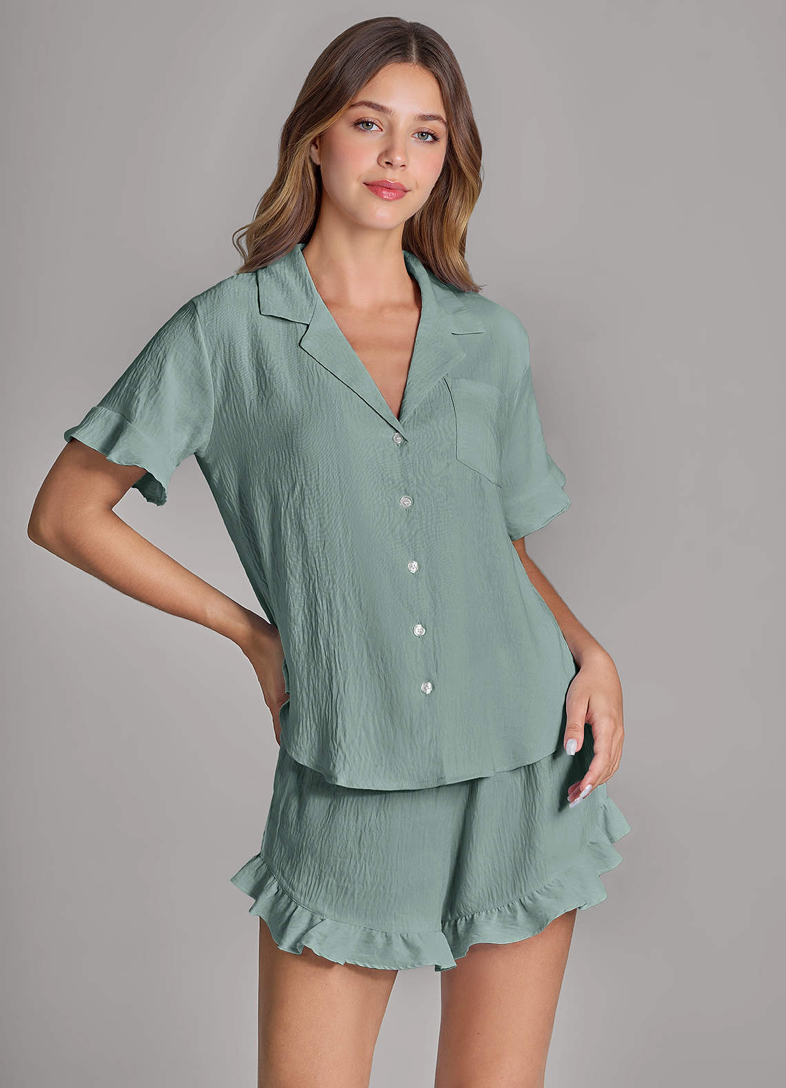 front Ruffled Cloud-Soft Pajama Set