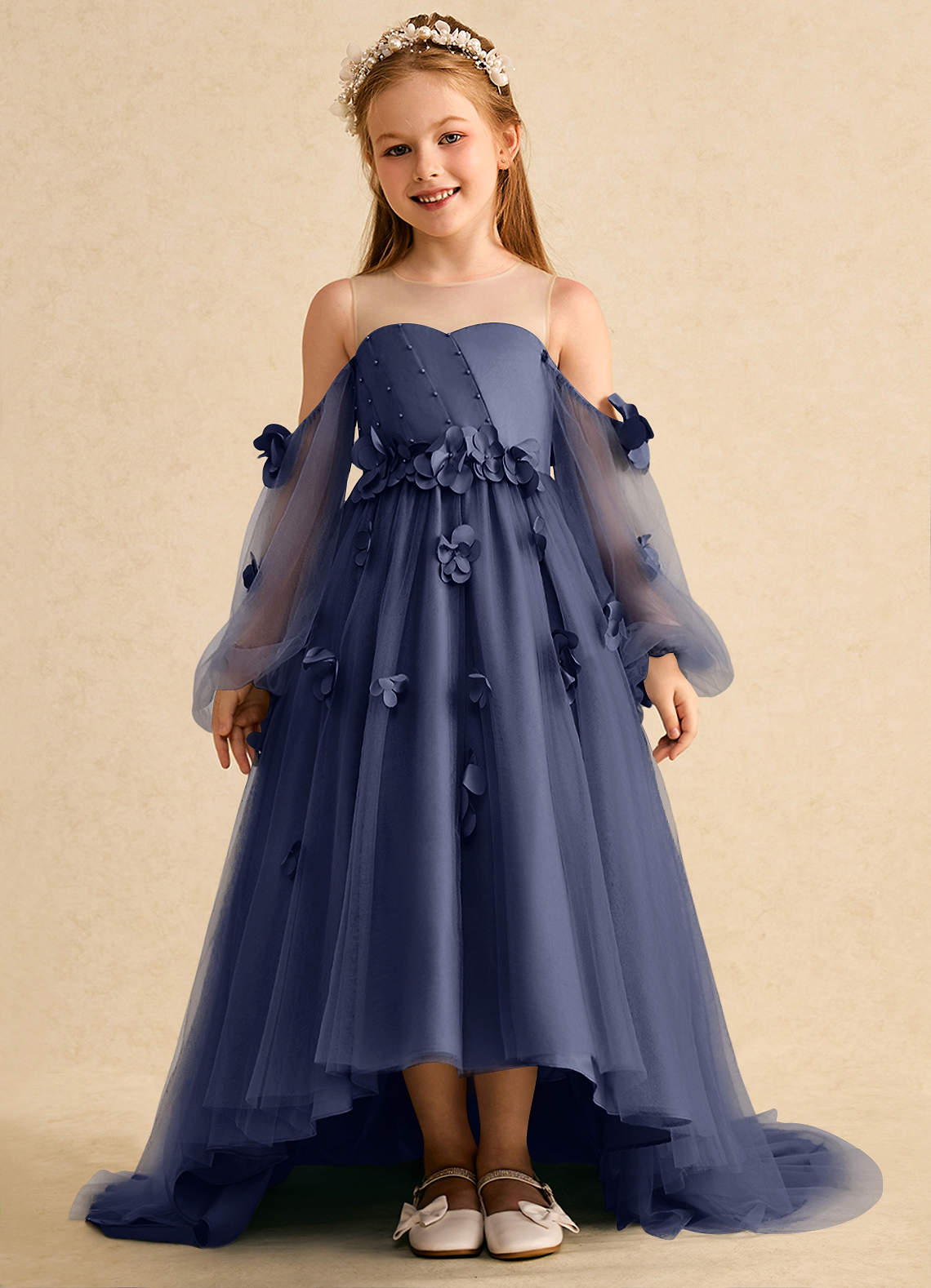 Azazie Karrie Flower Girl Klänningar Klänning A-Line i Tyll med ärmar image1