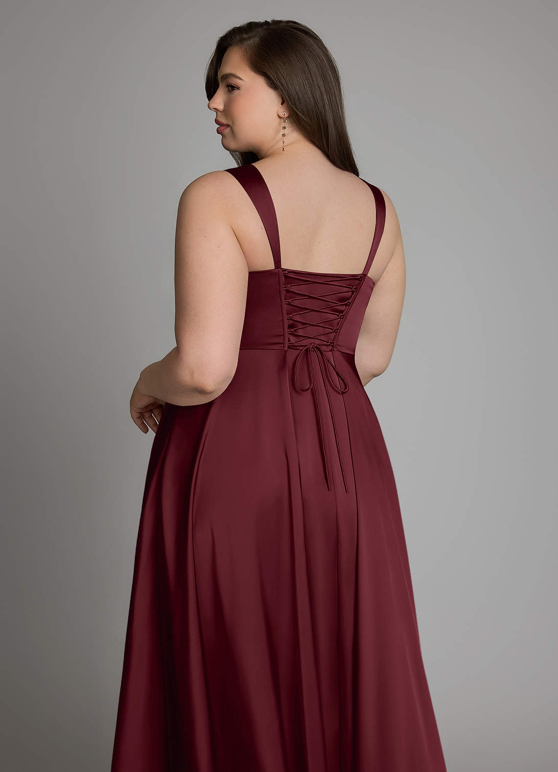 Azazie Azaria Bridesmaid Dresses Cabernet A-Line Corset Stretch Satin Dress image12