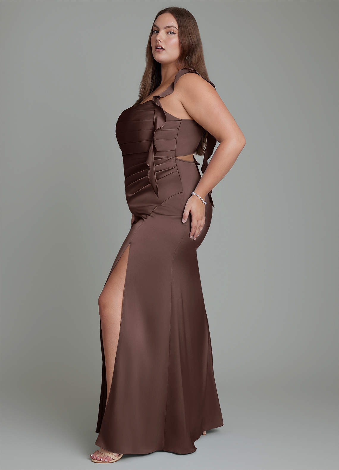 Azazie Jessamine Bridesmaid Dresses Ganache Sheath Corset Stretch Satin Dress image11