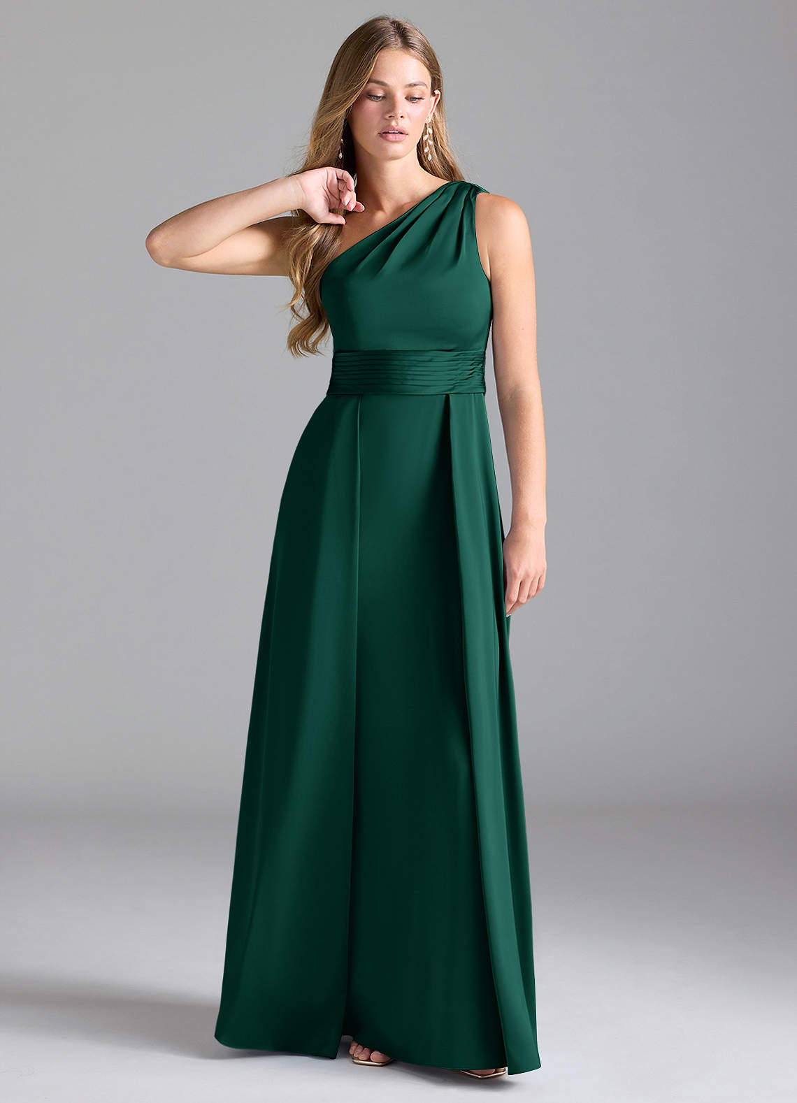 Azazie Dallas Jurken voor bruidsmeisjes Jurk van Stretch Satijn met A-Lijn One-Shoulder Smaragd image1
