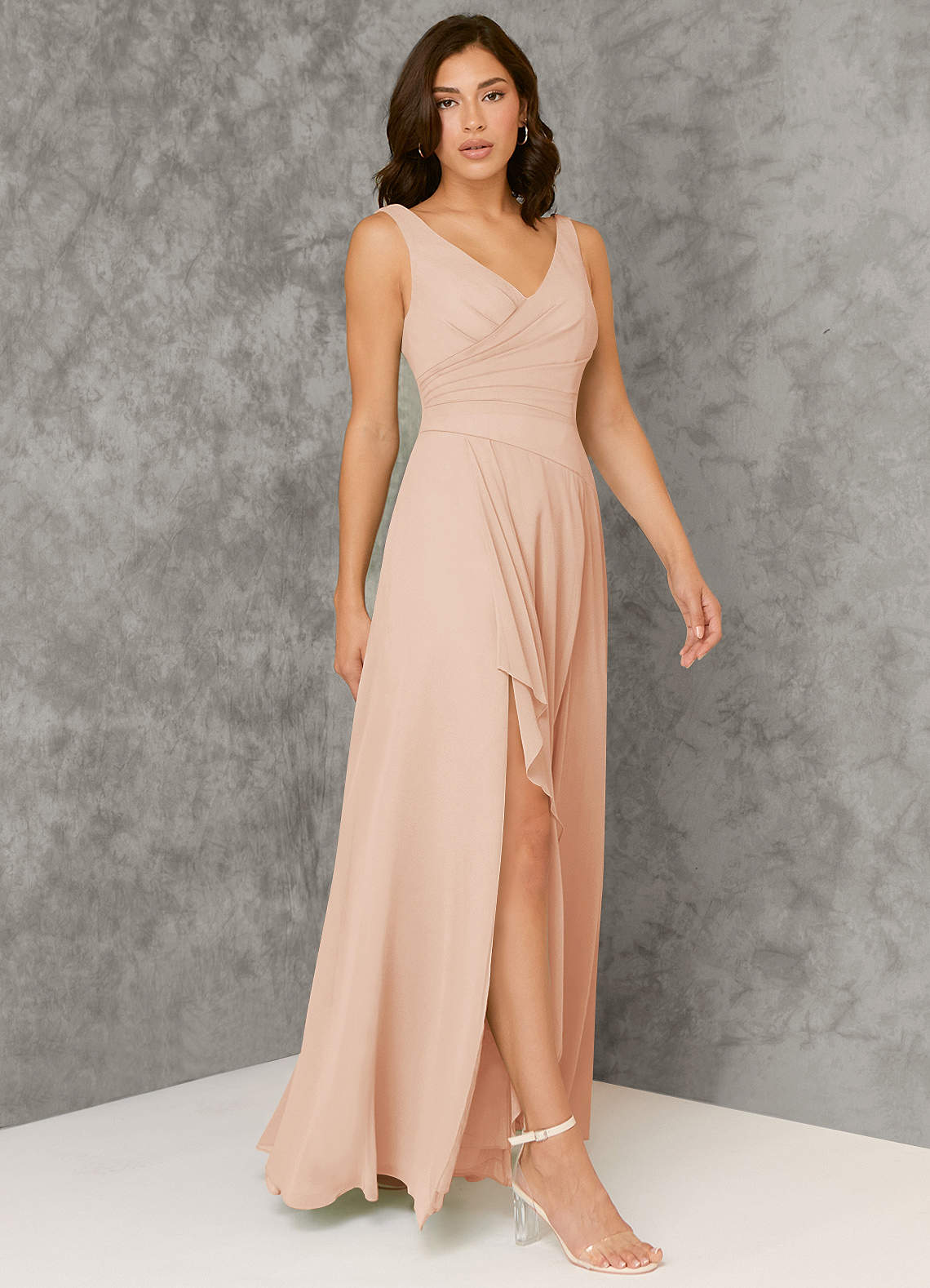 Azazie Kori Robes de demoiselle d'honneur Robe Trapèze en Mousseline de soie Plissée Rose Perle image1